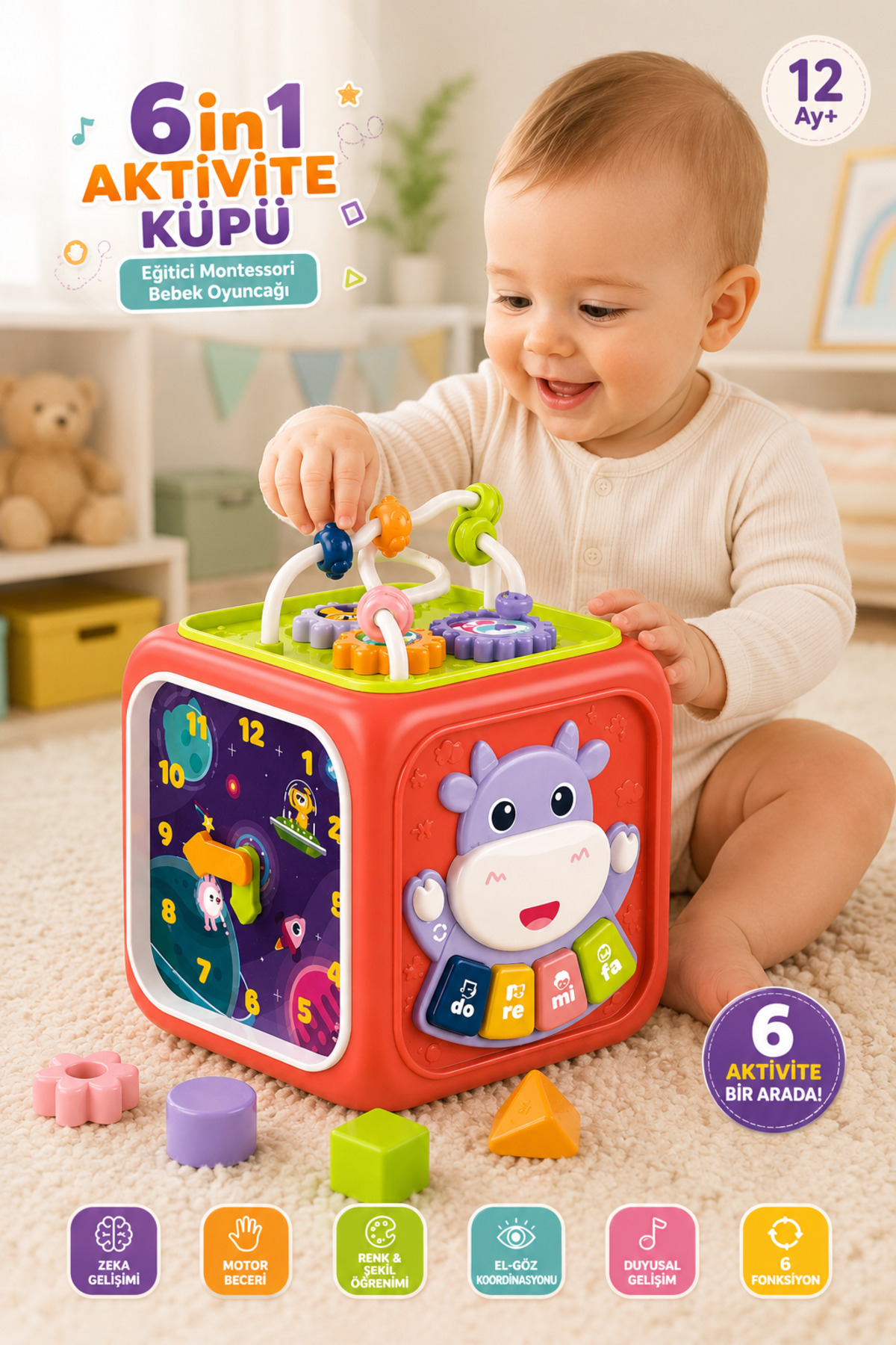 Battery Powered Educational 6in1 Activity Cube with Light and Music - Activity Educational Cube