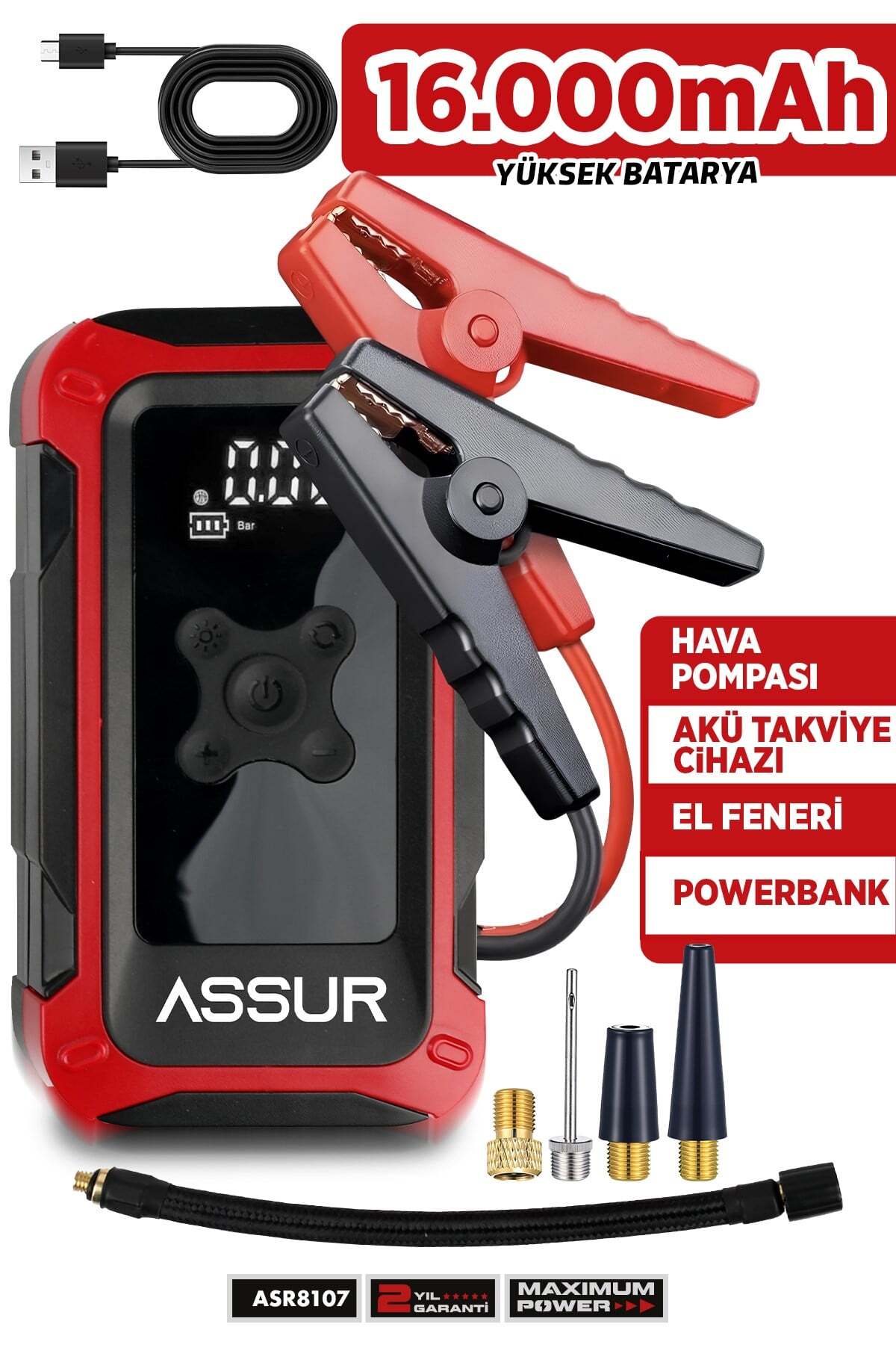4-in-1 Led light | Powerbank | Battery Booster Device | Rechargeable Tyre Inflator | Air Compressor
