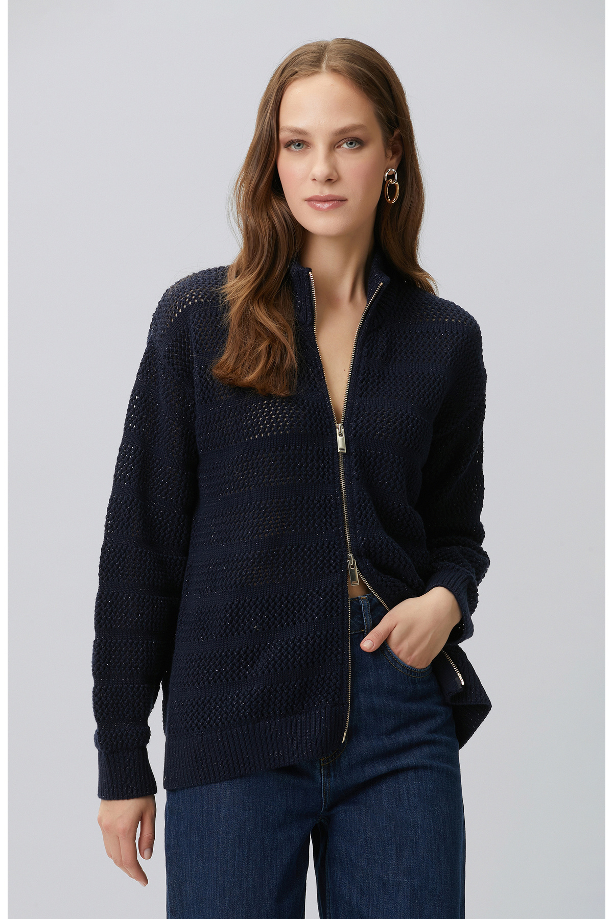 Navy Blue Glitter Opaque Cardigan