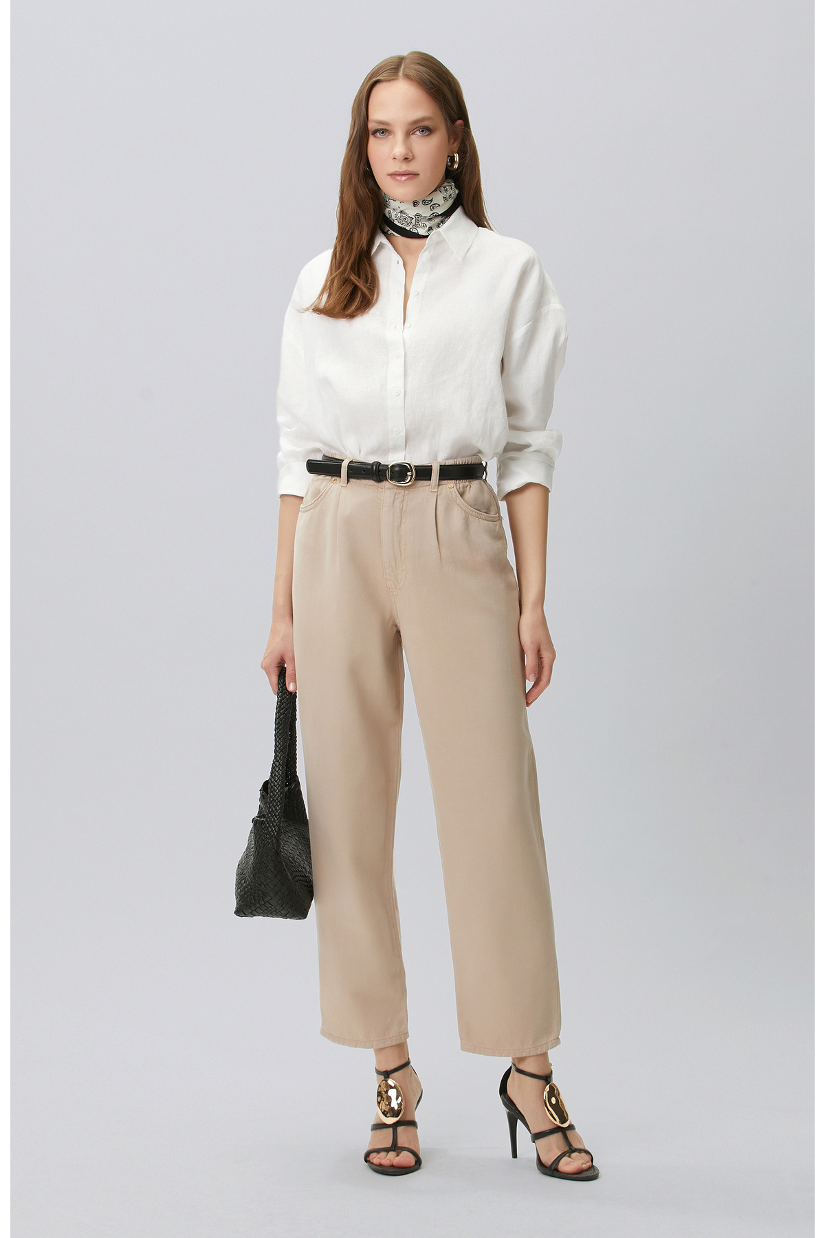Mink Diagonal Patterned Casual Trousers with 5 Pockets
