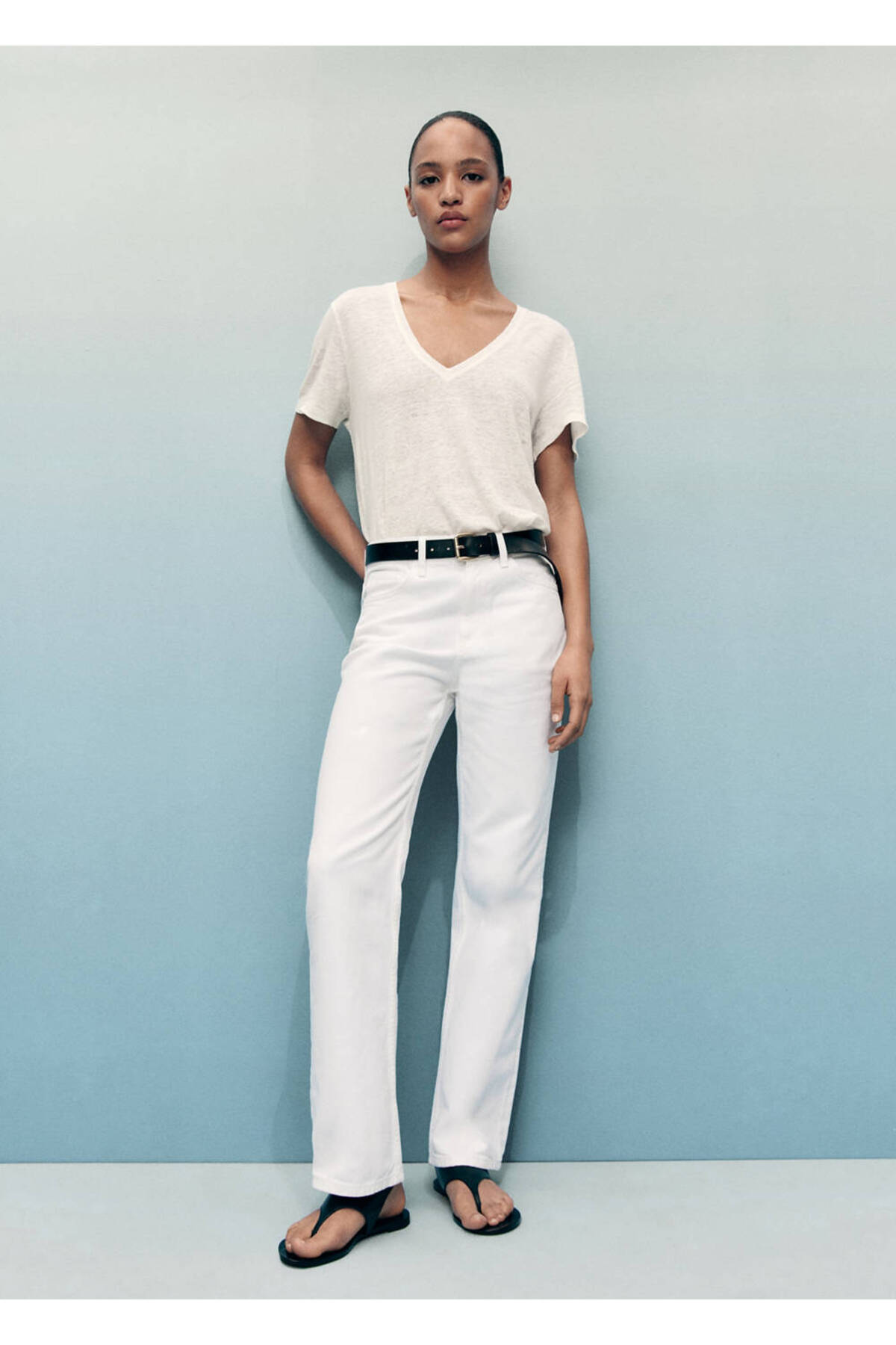 MANGO Woman Matilda düz kesim orta bel jean pantolon görsel 2