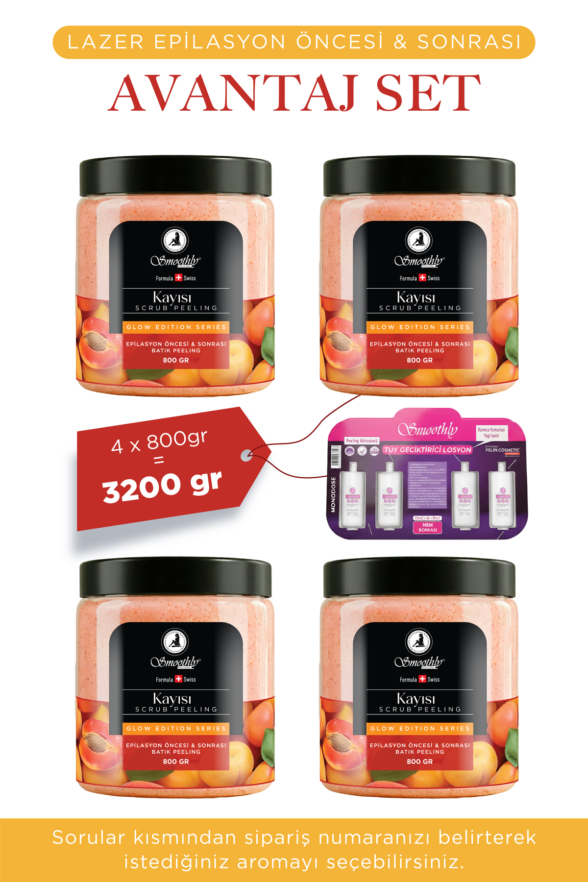 Smoothly Kayısı Peeling 3200 G.  800 G. X 4 Epilasyon Sonrası Vücut Peelingi Batık & Çilek Bacak Onarıcı — TYC1KCDT8N171907176984140