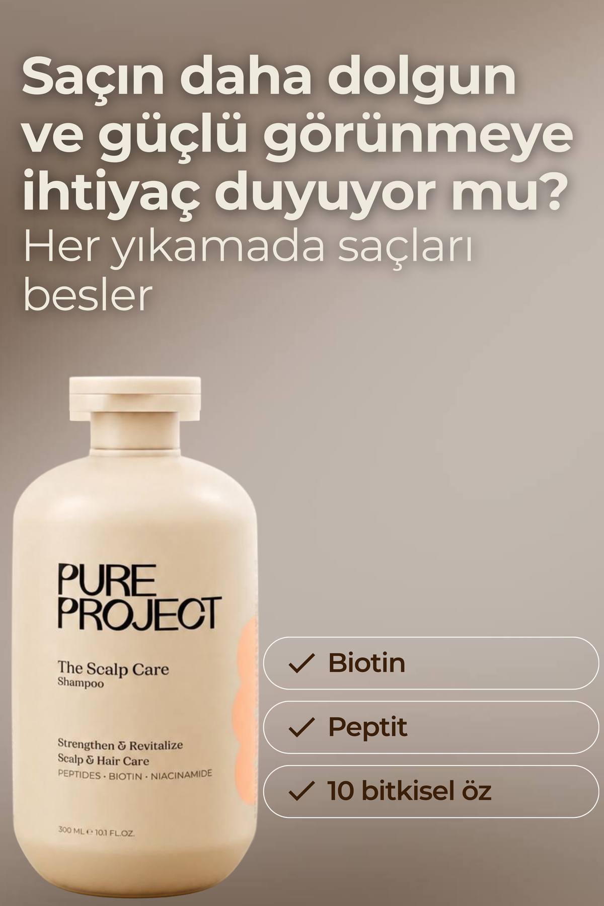 Bitkisel İçerikli Şampuan 300 ml | Peptit & Biotin ile Güçlendirici Bakım — 8682835806242 — تصویر 2 از 6