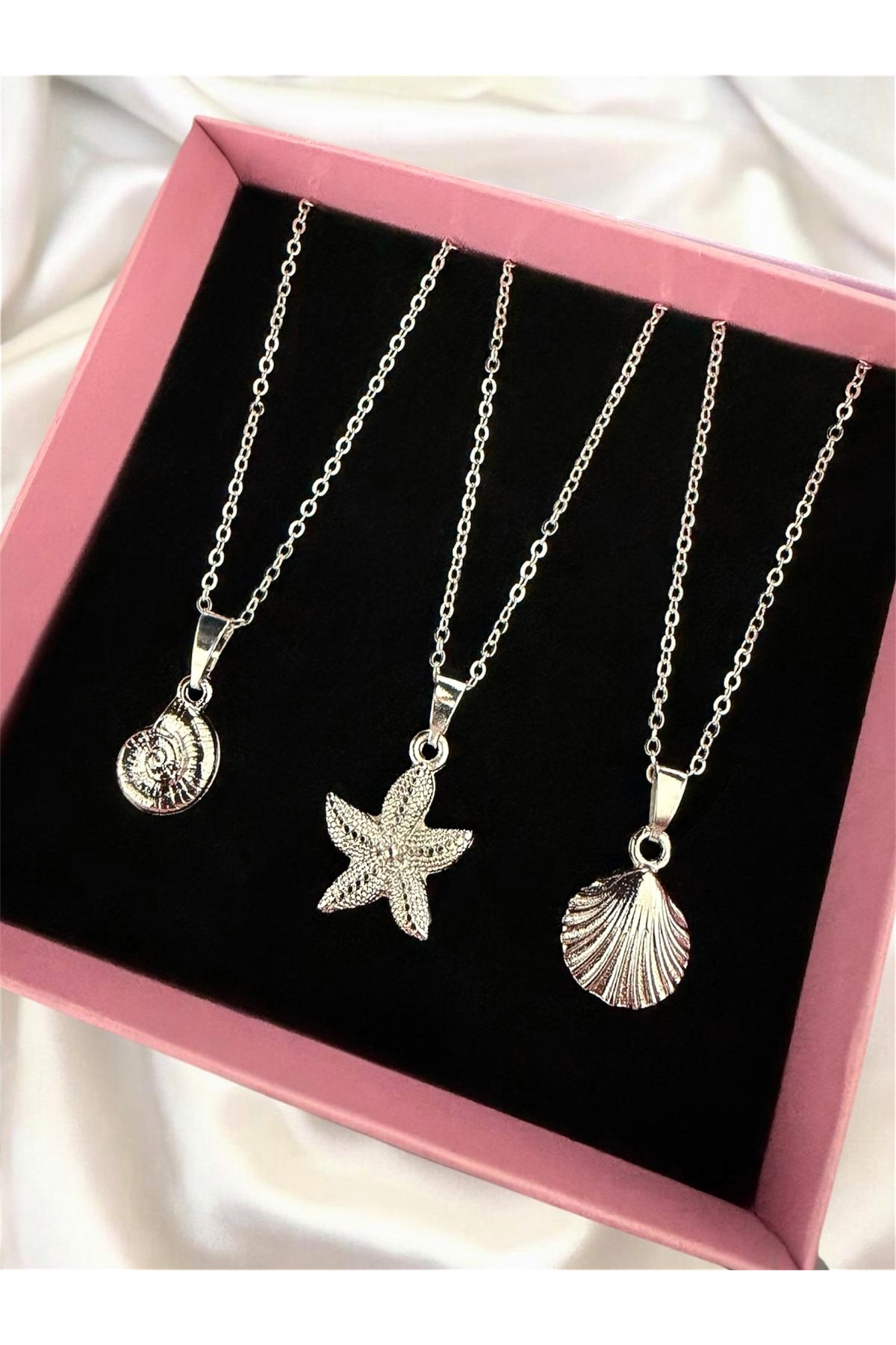 Silver Color 3-Piece Starfish Seashell Combination Set Necklace