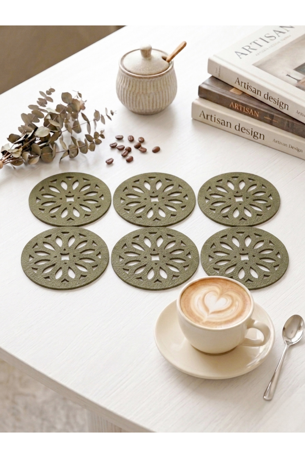 Green 6-Piece Round Coaster 10x10cm