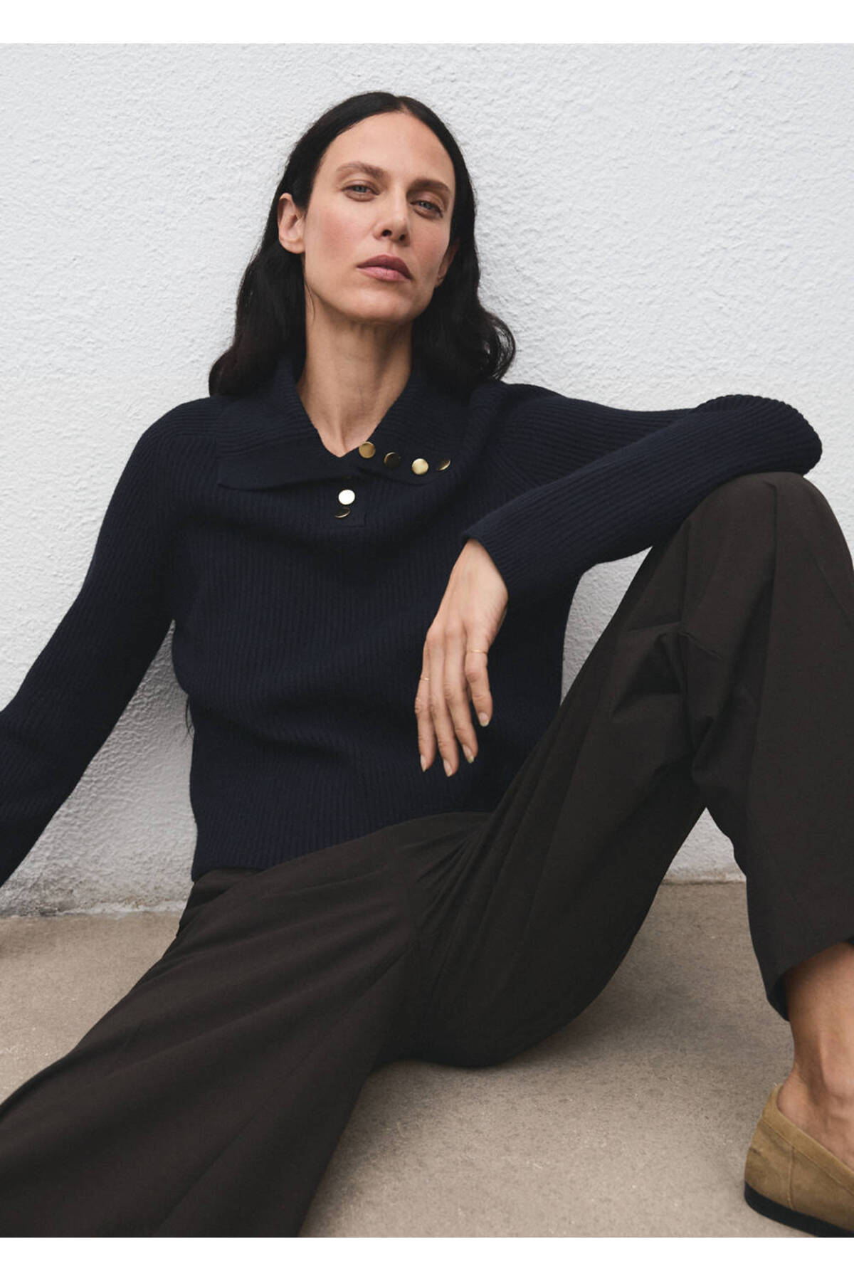 MANGO Woman Polo yaka düğmeli ribana kazak görsel 7