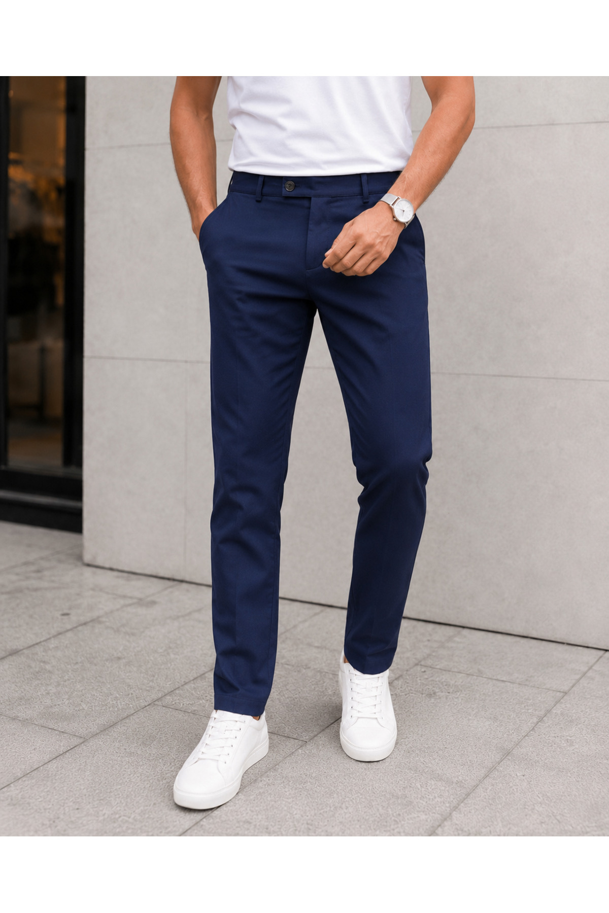 DOPPİO'N DENİM Erkek Lacivet Slim Fit Esnek Likralı Kumaş Pantolon görsel 3
