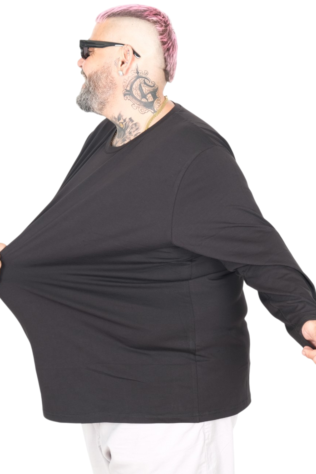 ModeXL Mode XL Büyük Beden Erkek Tshirt Likralı Bisiklet Yaka 20102 Siyah görsel 2