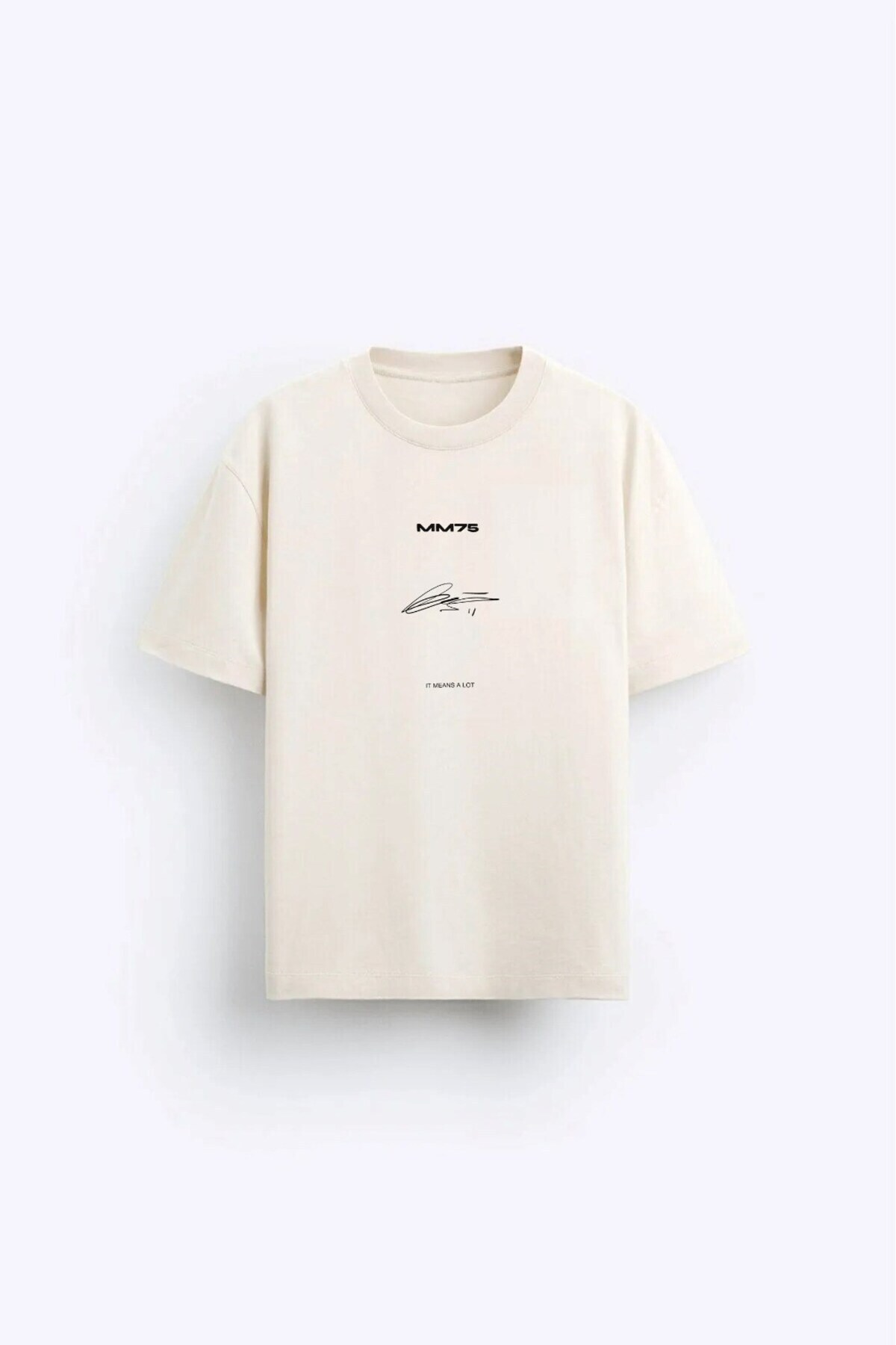 Signature Printed Oversize Men's Beige T-shirt