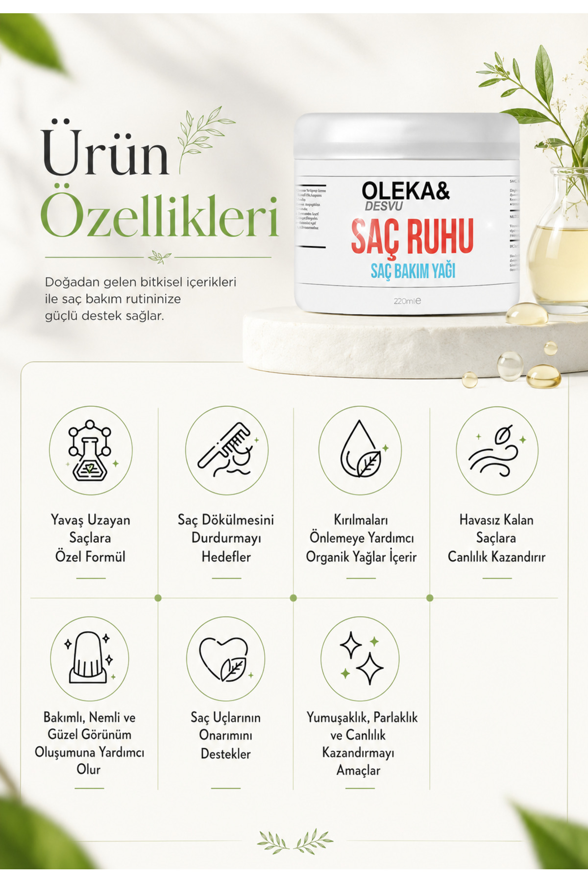 Saç Ruhu Bitkisel Saç Bakım Yağı, Hızlı Saç Uzatan Dökülme Karşıtı Onarıcı Dolgunlaştırıcı — 8683675683031 — تصویر 6 از 7