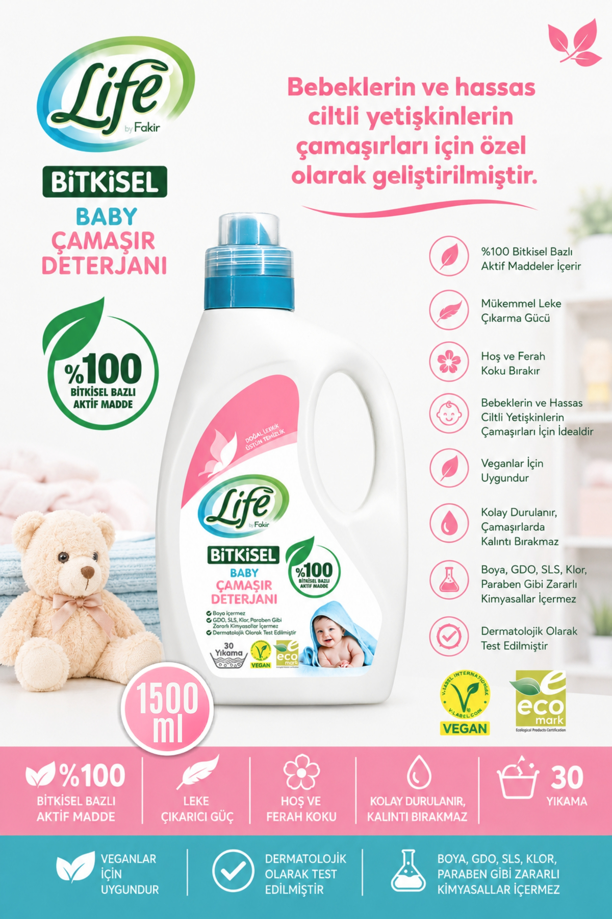 Life by Fakir Life Fakir Bitkisel Bebek Çamaşır Deterjanı 1500 ml