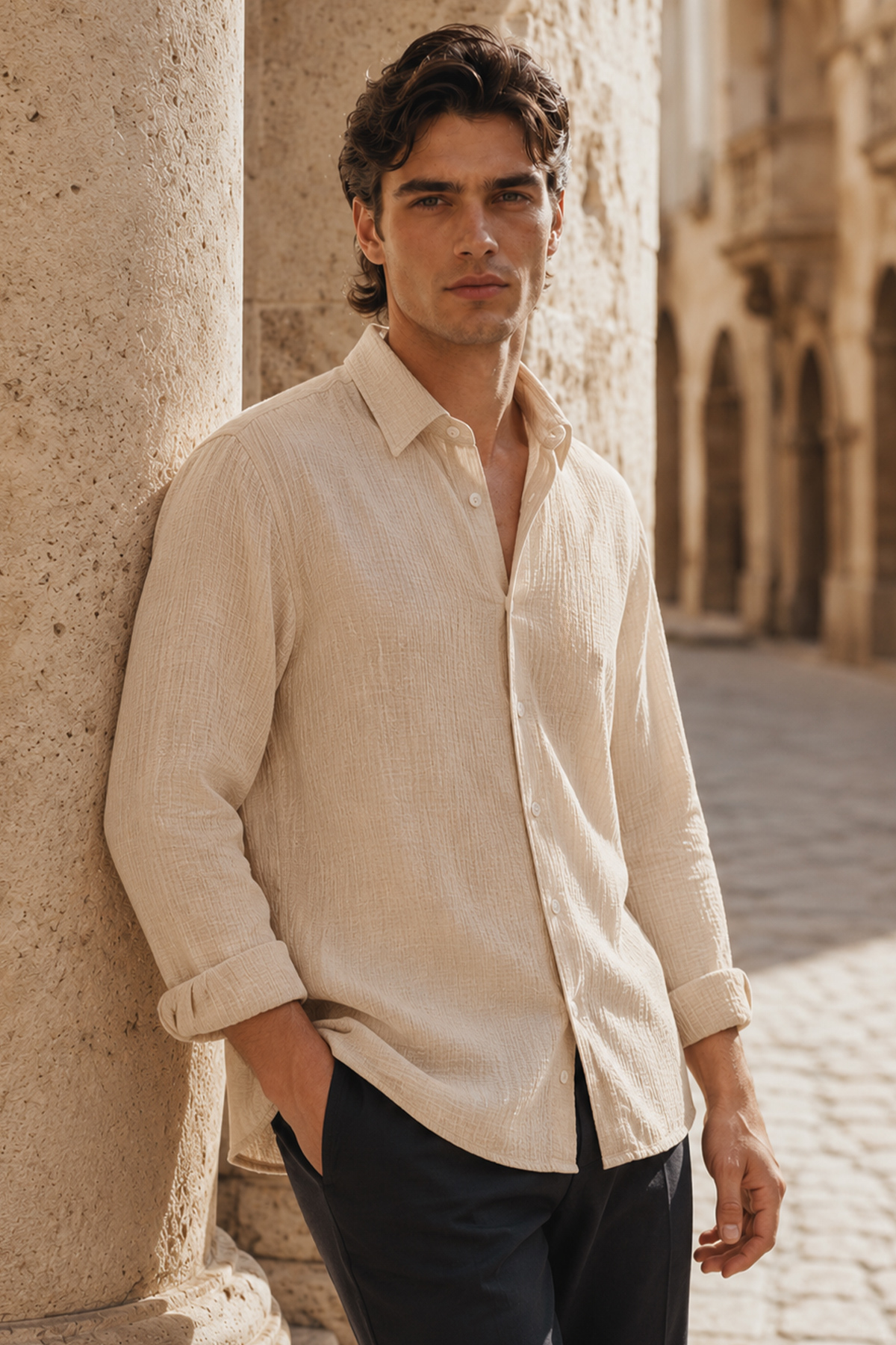 Beige Regular Fit Muslin Shirt