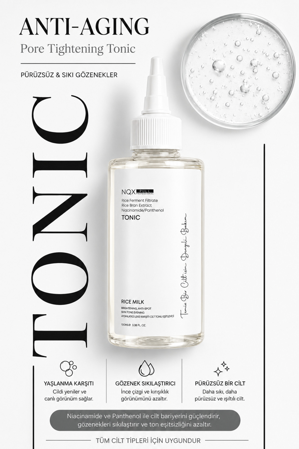 NQX PULL Rice Milk Tonik Pirinç Özlü Aydınlatıcı Leke Karşıtı Cilt Tonu Eşitleyici Tonik 100 ml — sh43