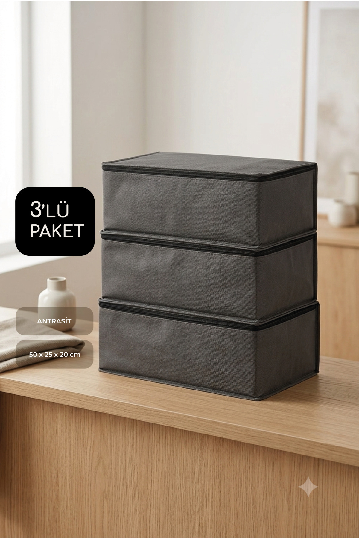 3-Piece Set Medium 50x25x20 Cm Base & Sofa Bed , Clothes Organizer Hatch Anthracite Grey