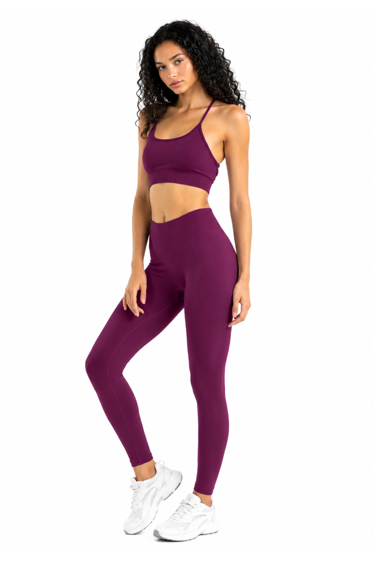 Women's Back Detailed Supported Seamless Sports Bra - Push Up Stretchy Seamless Leggings Set