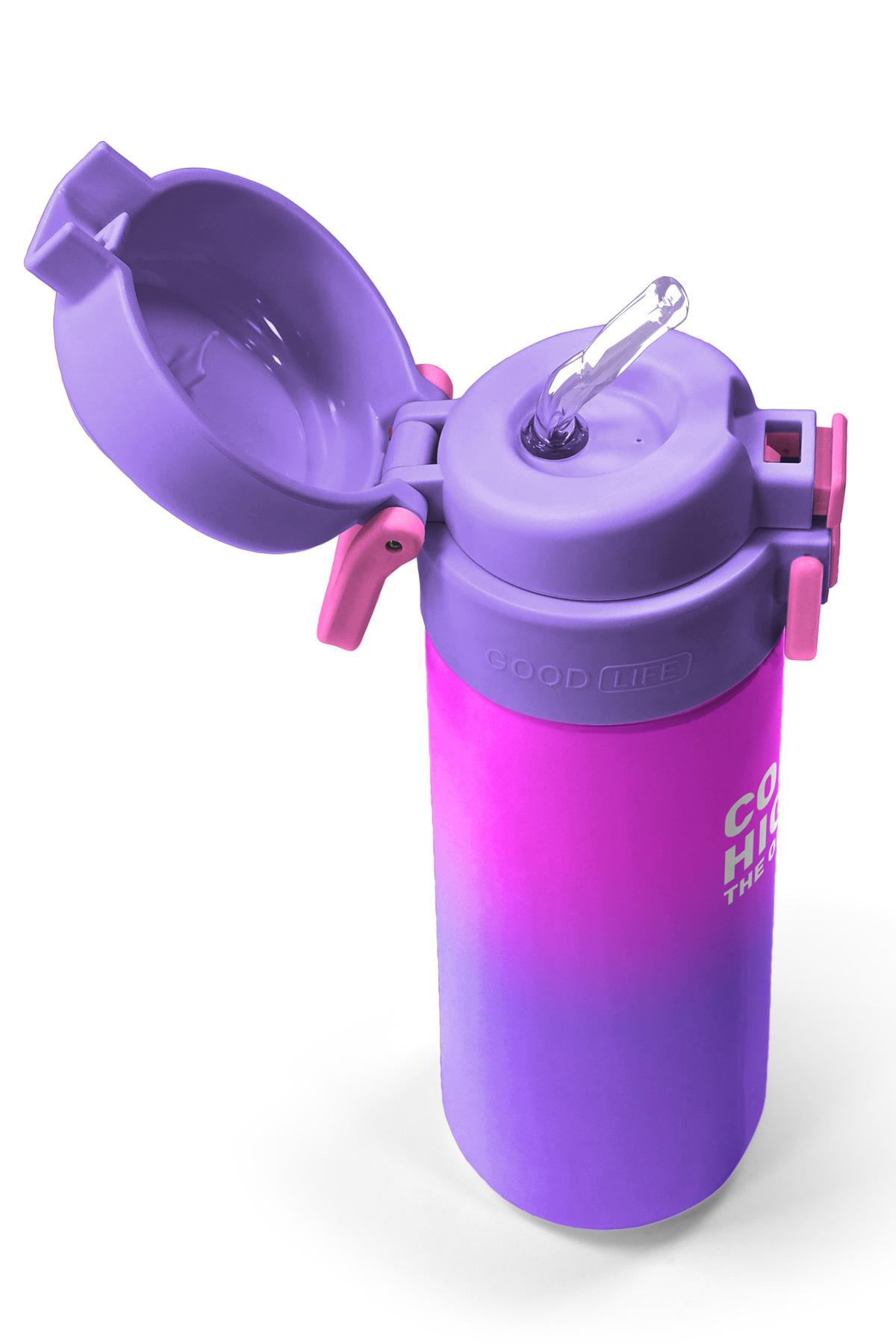 Kids Mor Renk Geçişli Desenli Pipetli ve Direkt İçim Çelik Termos 500 ml 31963