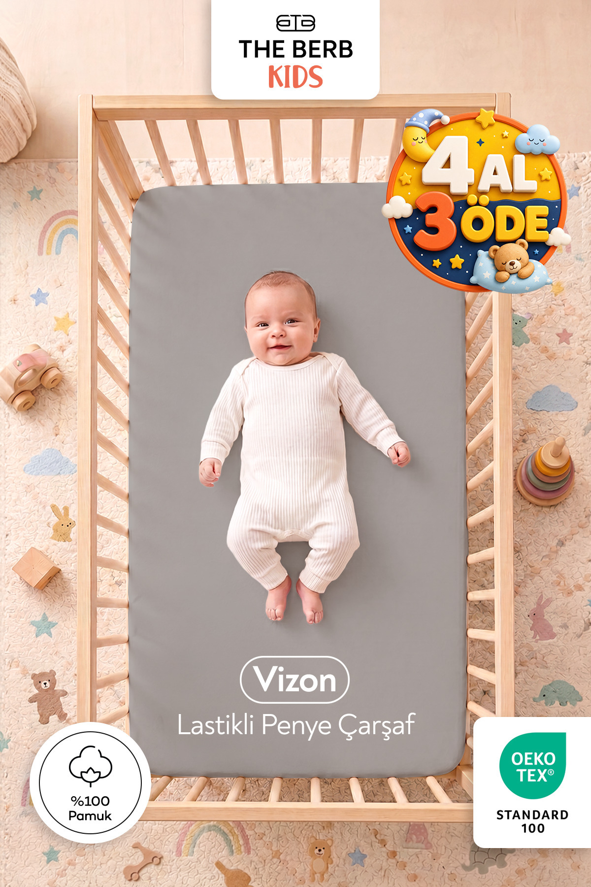 100% Cotton Combed Rubber Baby Bed Sheet | Park Bed , Crib, Mother's Side | 60x110, 60x120, 70x110, 70x120, 70x130, 80x130, 70x140