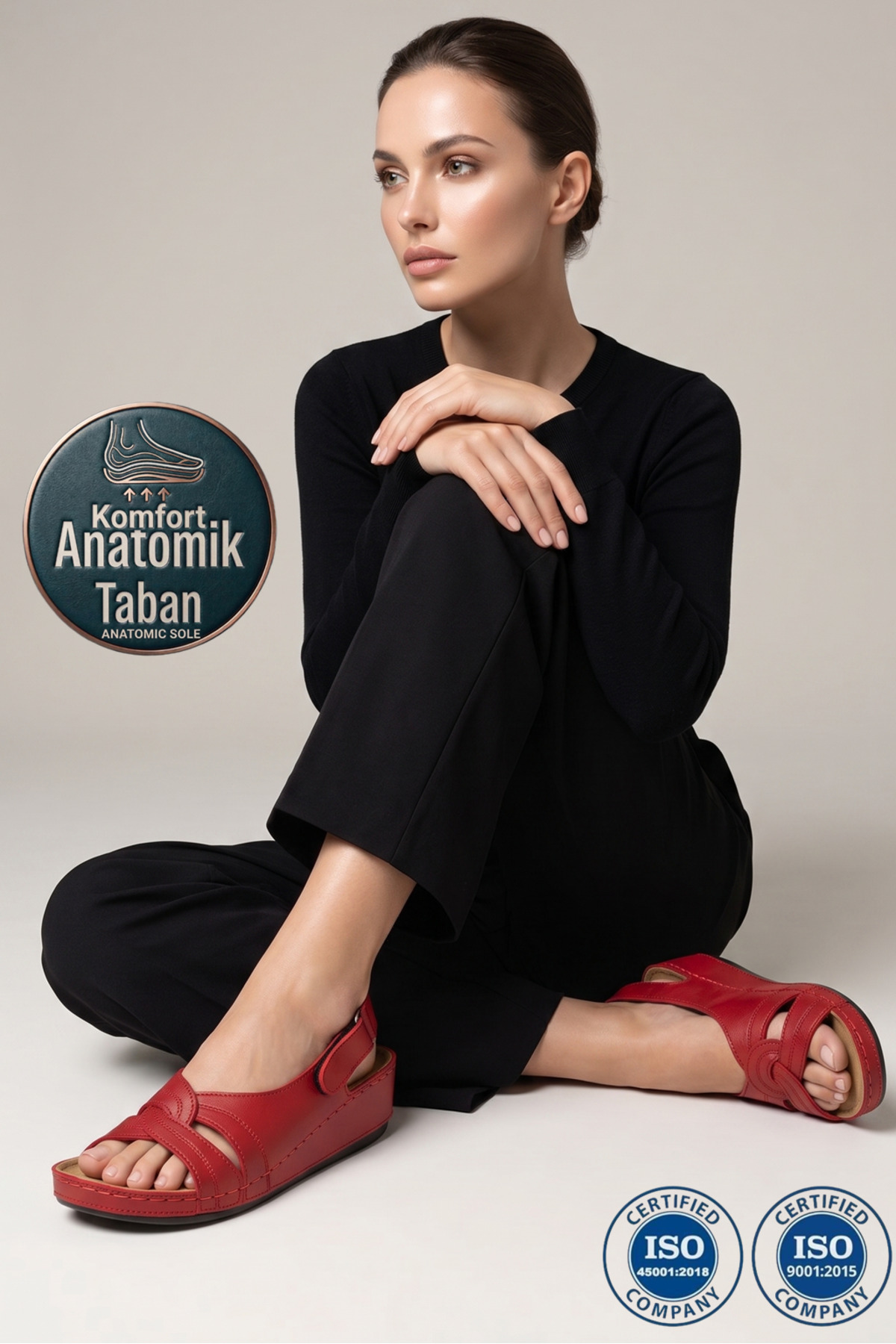 Roy Jones Kadın Ortopedik Anatomik Tabanlı Topuklu Konfor Modeli Anne Orta Yaş Genç Şık Sandalet Terlik görsel 2