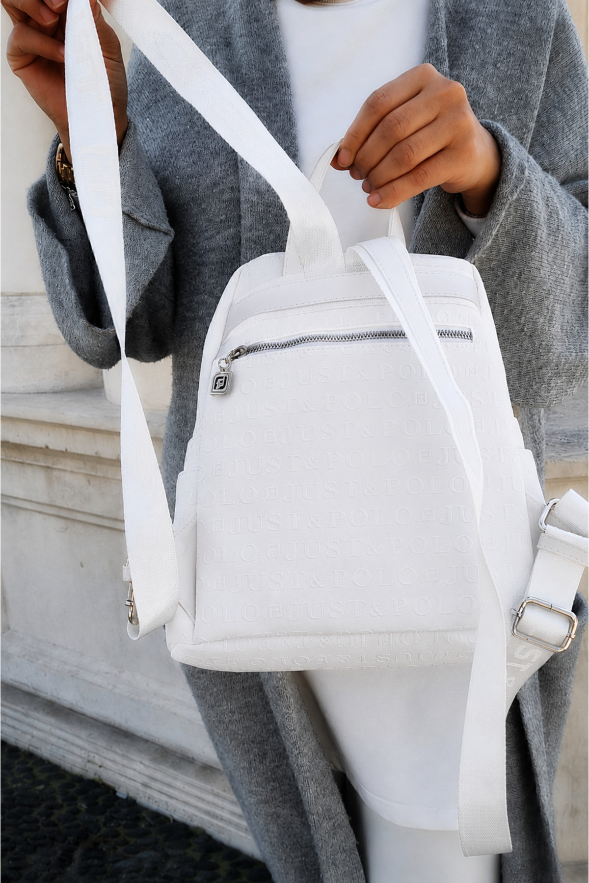 Just Polo Beyaz Kadın 9 Bölmeli Sırt Çantası Jp4040tm EBAT 30X28 CM görsel 4