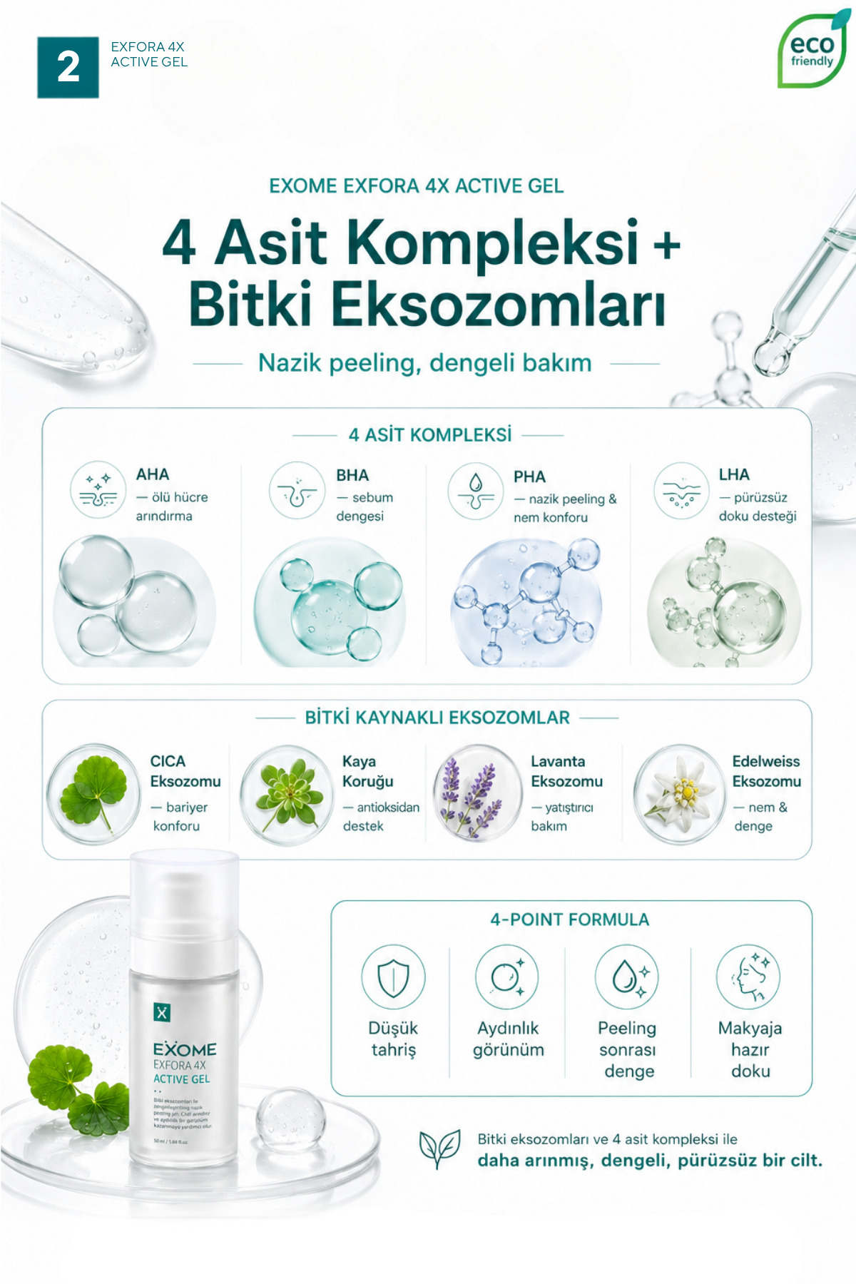 AHA BHA PHA LHA Peeling Jeli | Bitki Kaynaklı Eksozomlu Profesyonel Yüz Bakımı | Exfora 4X Active Gel | 50 ml — Exome001 — تصویر 3 از 6