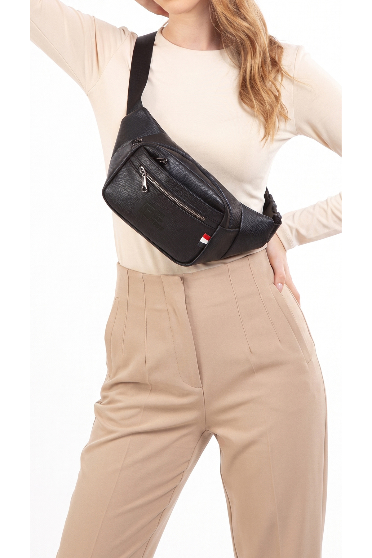the loop design Unisex Siyah 4 Bölmeli Bel, Omuz ve Çapraz Çanta görsel 3