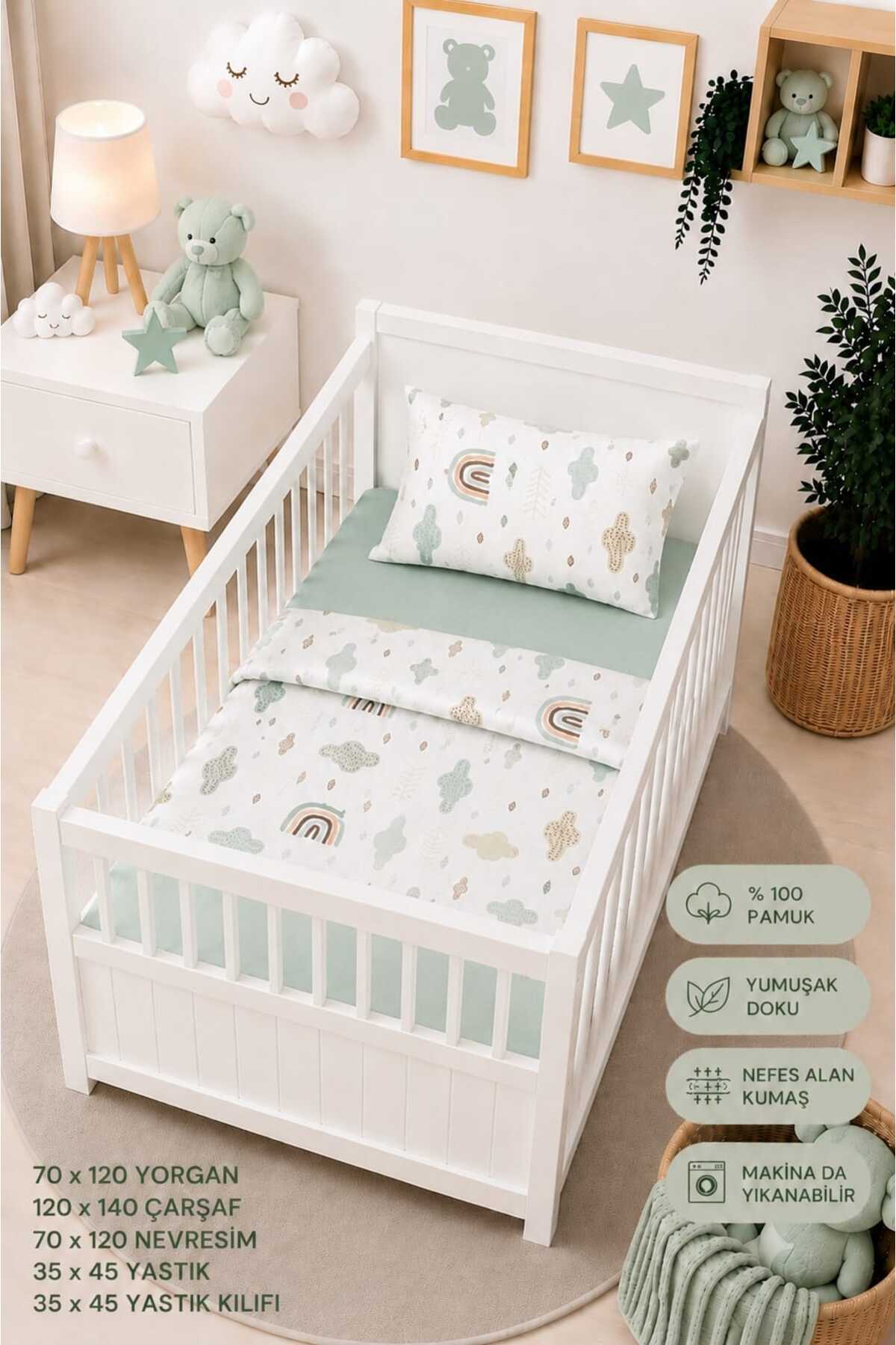 100% Cotton Fabric Baby Park Crib 5-Piece Quilt and Duvet Cover Set (70 X 120 CM)