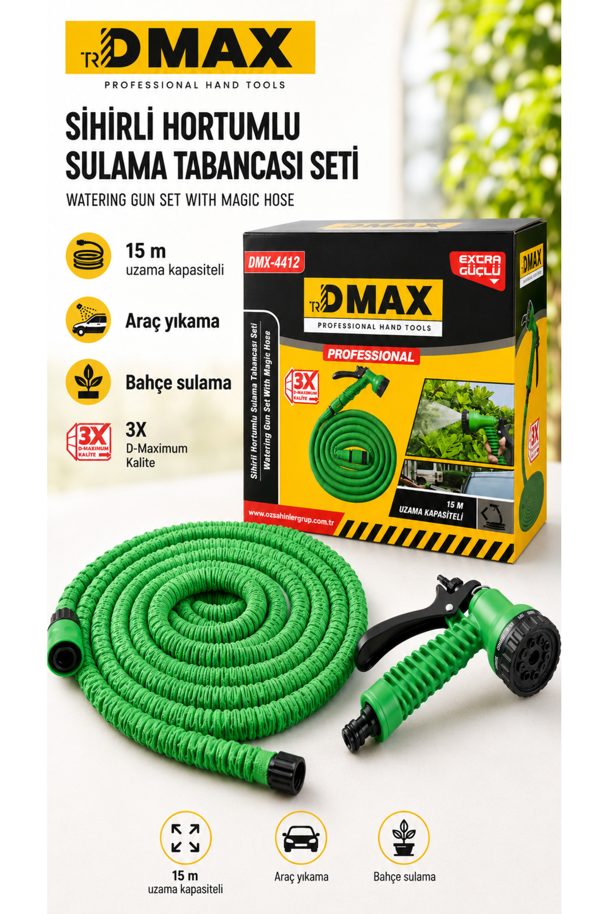 スワッグ DMAX DMX-4412 Sihirli Hortumlu Sulama Tabancası 15 m Uzama
