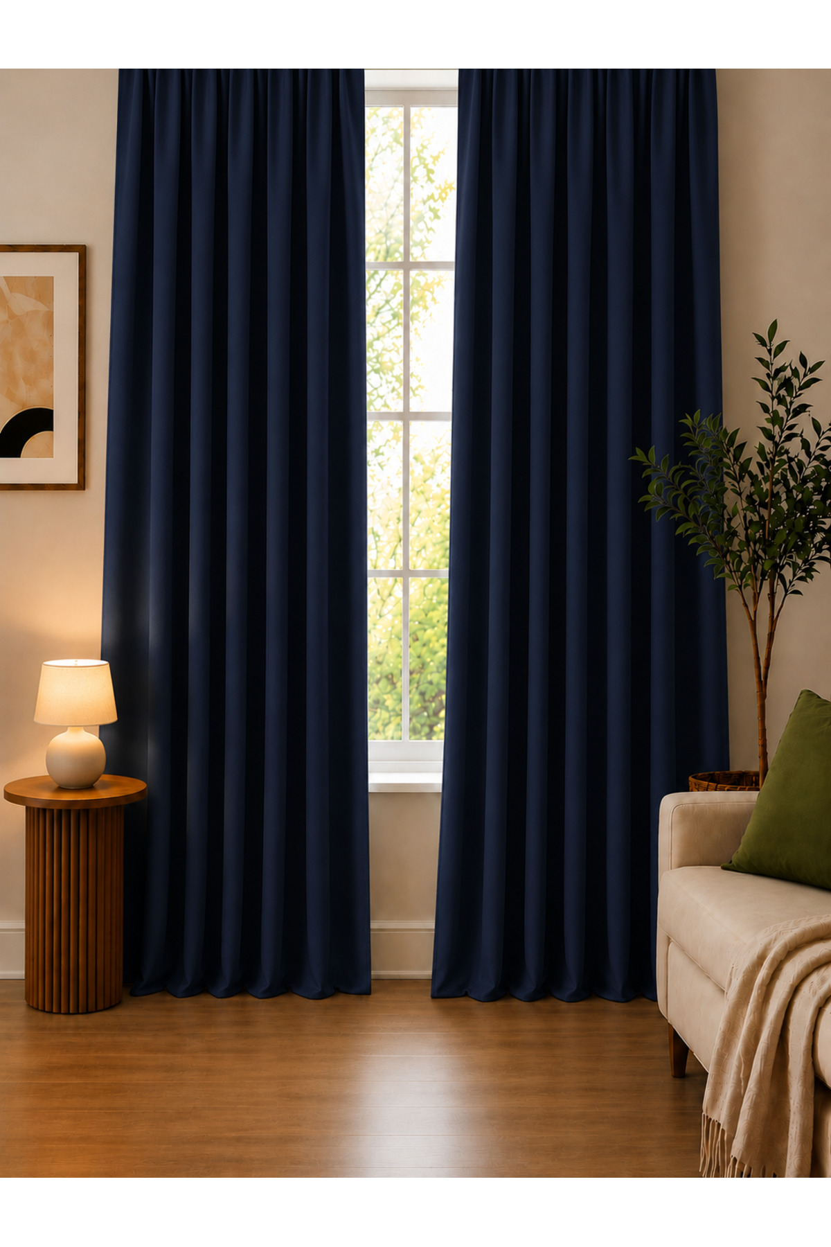 Navy Blue Lightproof Blackout Dimming Thermal Insulated Sunshade Background Curtain (WIDTH X LENGTH)
