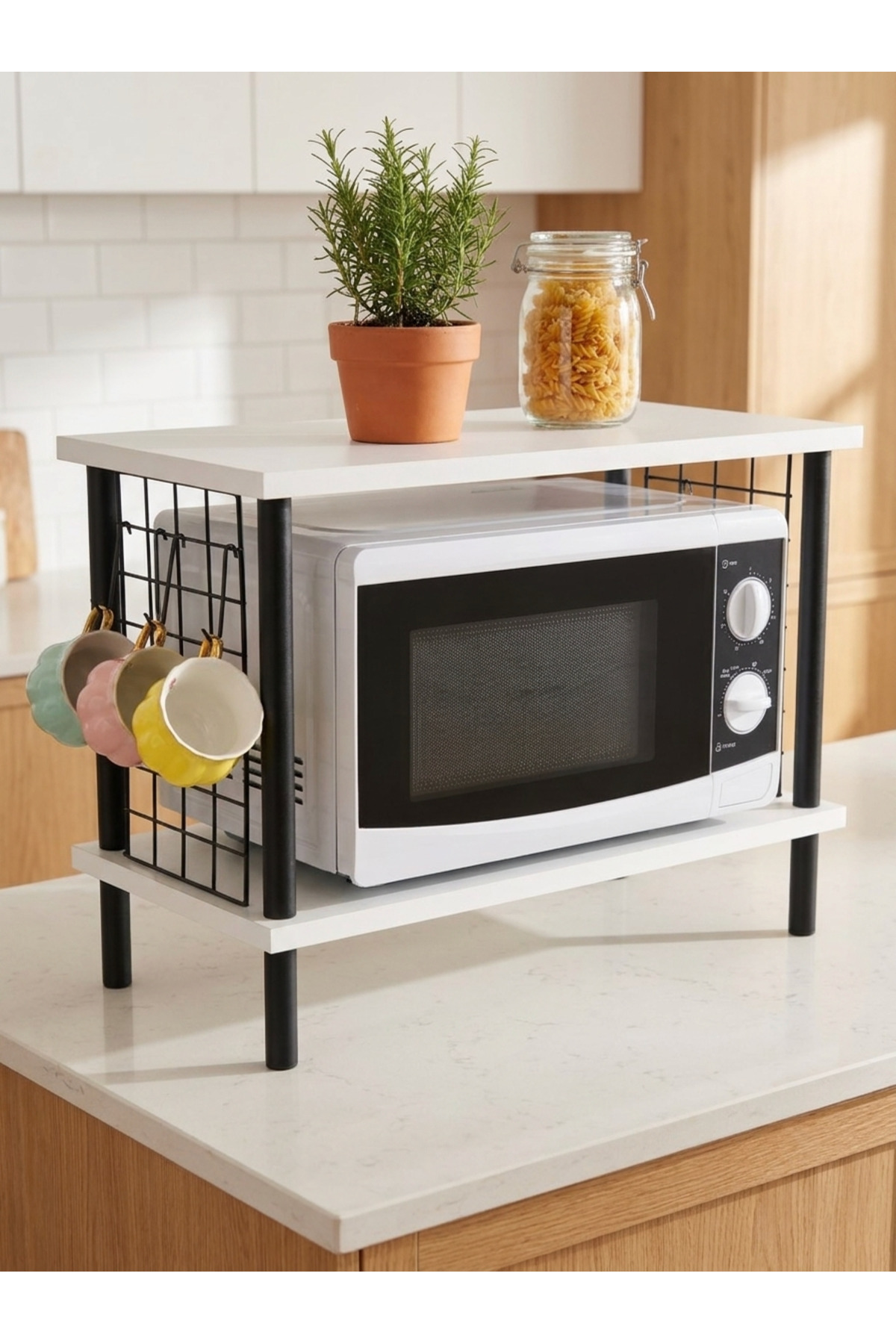 Microwave Shelf Countertop Shelf Peaceful Kitchen Shelf Spice Holder with 2 Shelves Organizer Hook Gift