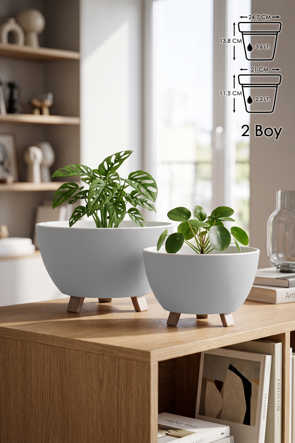ToXA 2 Boy Sora Ayaklı Saksı Seti 2'li Set Drenajlı Süzgeçli