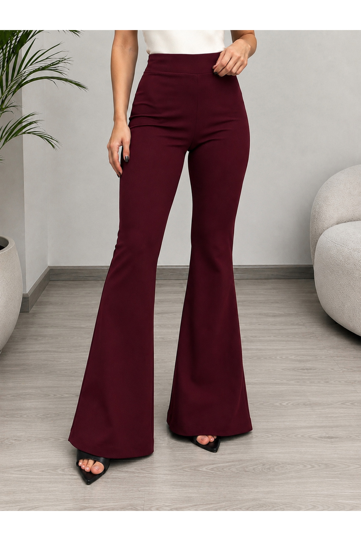 ECEYLÜL MODA BORDO SCUBA KREP İSPANYOL PAÇA PANTOLON(kısa süreliğine lansman fiyatı) görsel 3