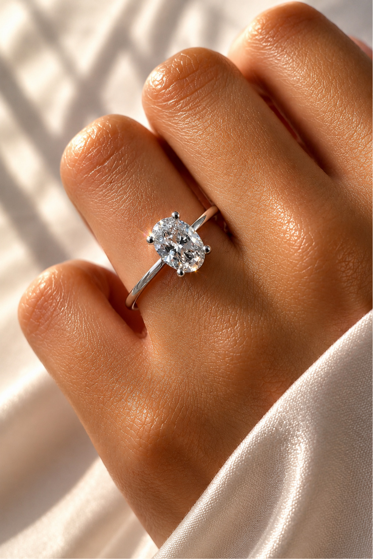 KLAZOJEWELRY 925 Ayar Gümüş Üzeri Yüksek Kalite Rodyum Kaplama Oval Kesim Minimal Tektaş Yüzük görsel 3