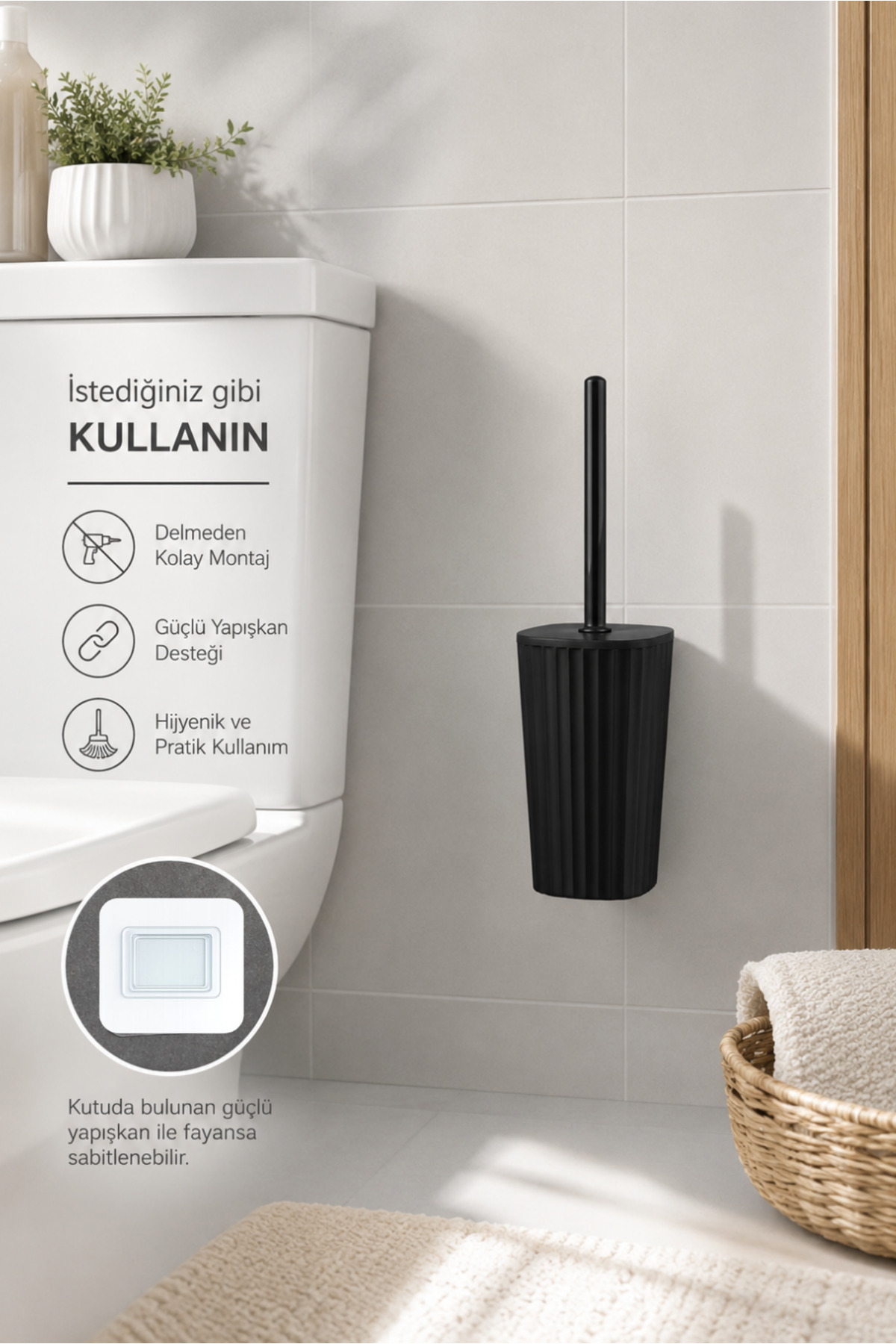 Okyanus Home Safir Kendinden yapışkanlı Wc Fırçalık Siyah - Fiyatı