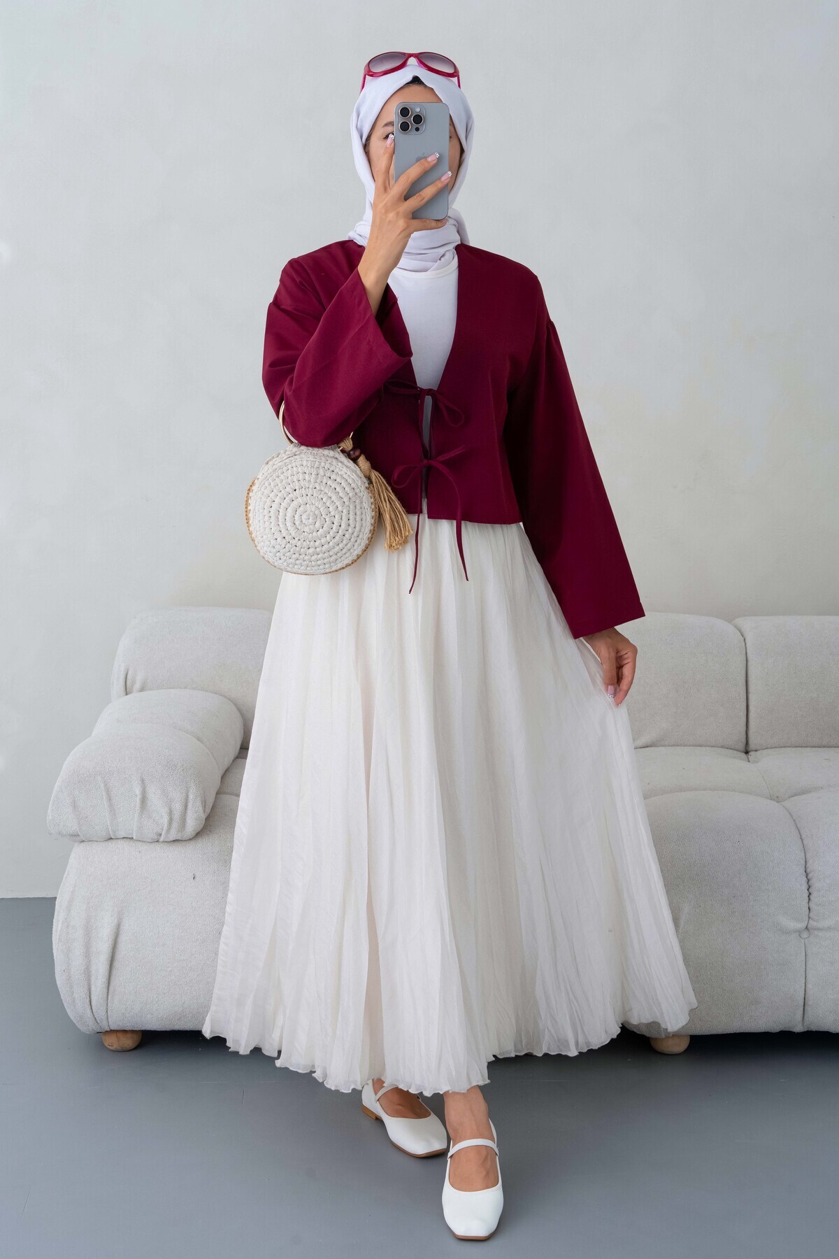 Giyim Gezegeni Önü Bağlamalı 2 Bağcıklı Kimono Gömlek Modern Tesettür Şık Yeni Sezon Kimono görsel 2