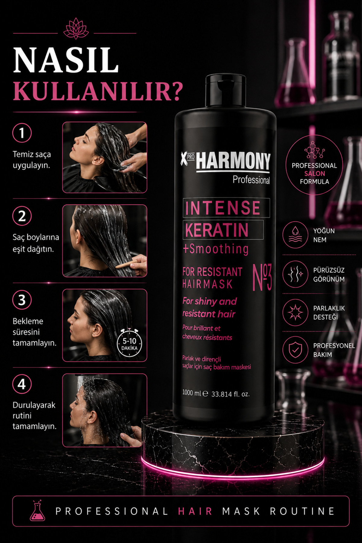 İntense Keratin No 3 Smoothing Hair Mask Maske 1000ml — XPH-8682887911345 — تصویر 5 از 8
