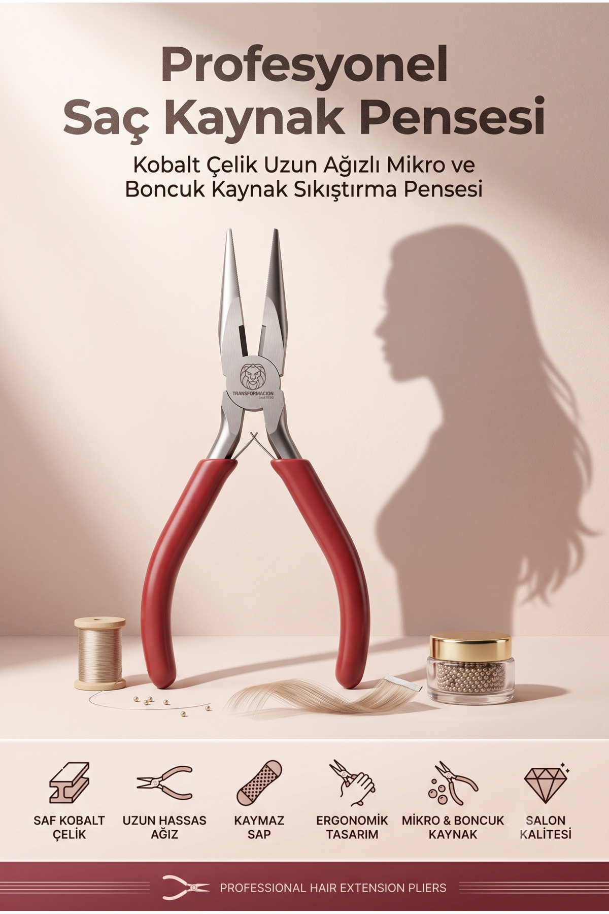 Transformacion Kuaför Saç Kaynak Pensesi Profesyonel Saç Kaynak Pensesi - Uzun Ağızlı Mikro ve Boncuk Kaynak Sıkıştırma Pensesi 721422