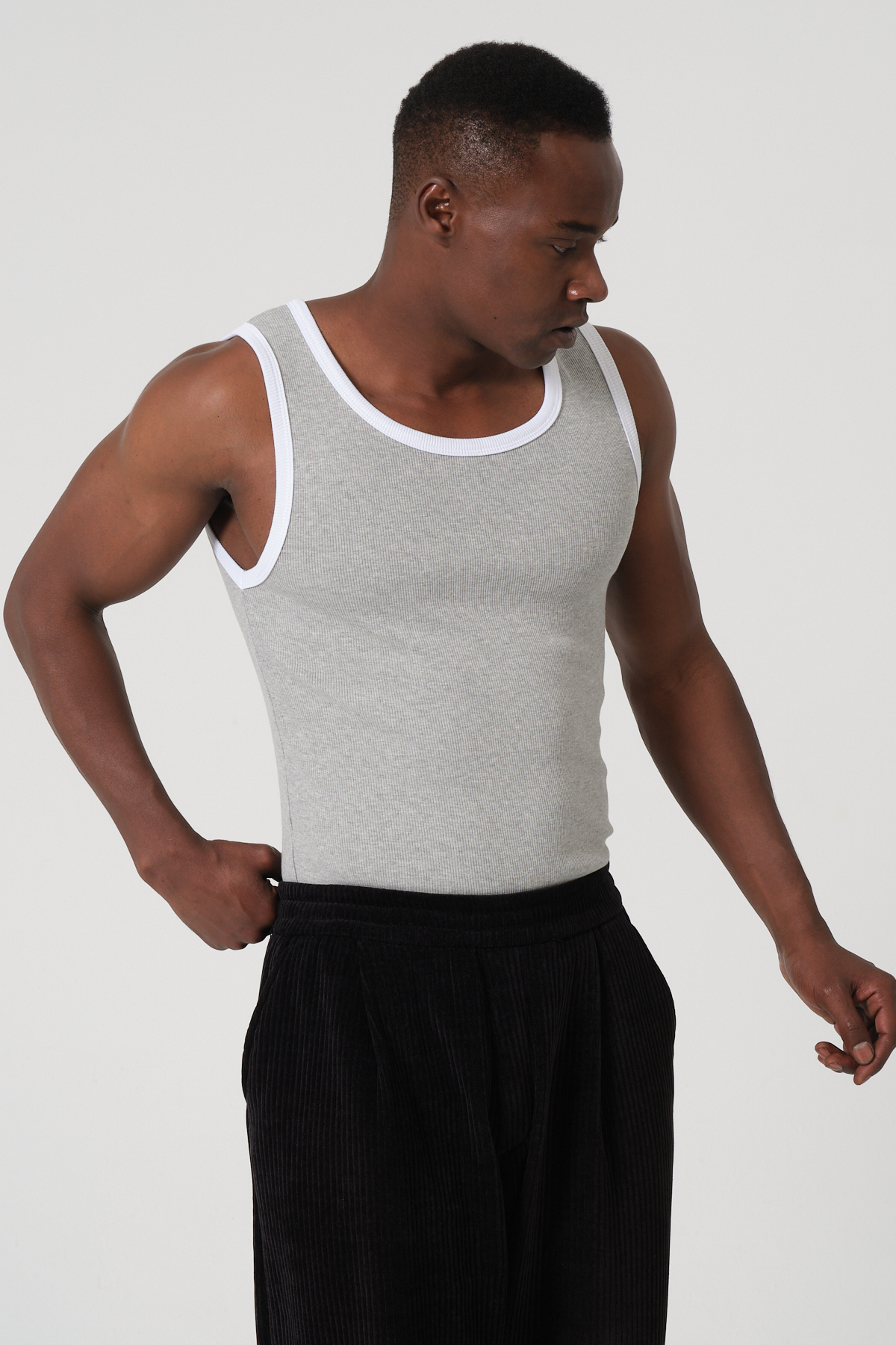 gamaro Erkek Halter Yaka penye kaşkorse fitted kalıp sporcu Likralı Atlet görsel 4