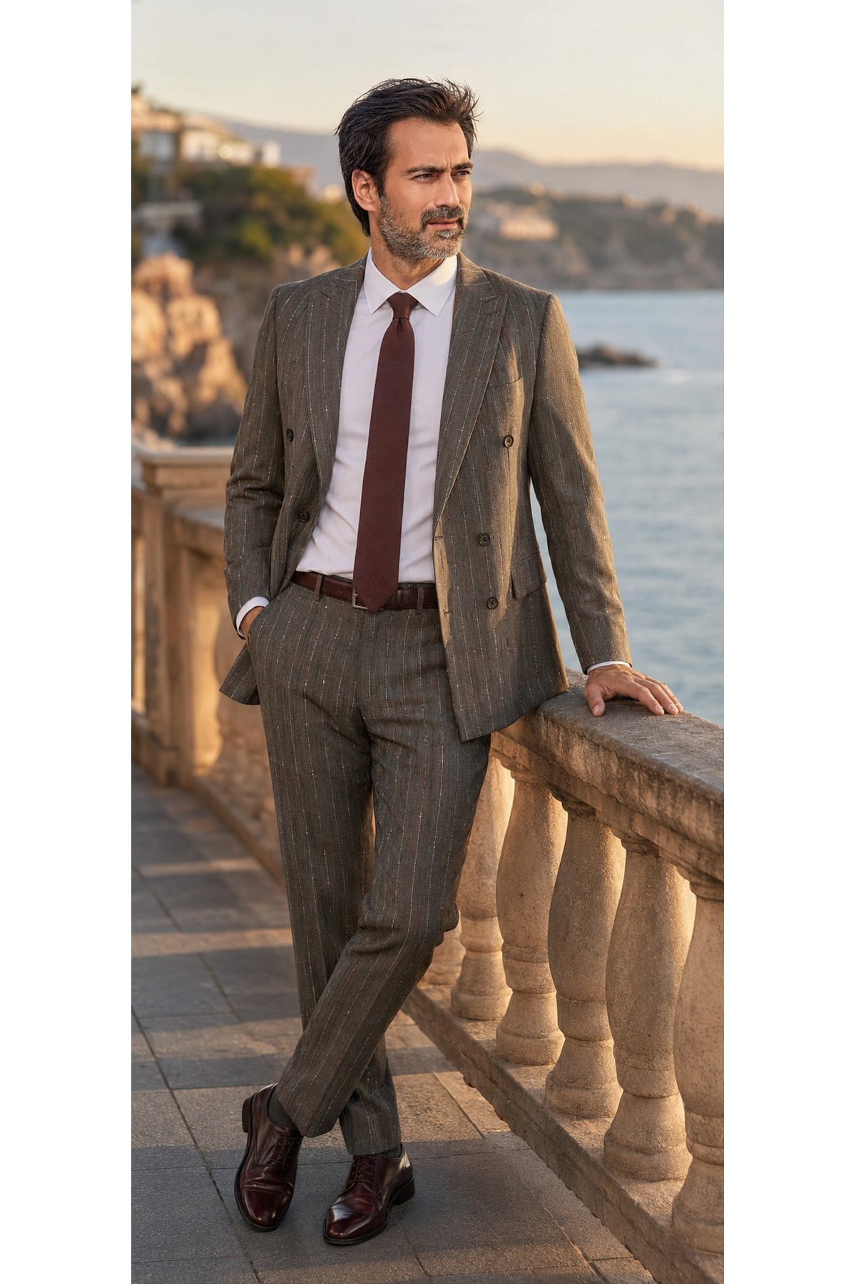 PARLAMENTER Fabio Cassel Kurvaze Takım Elbise Erkek Premium Slim Fit Çizgili Klasik görsel 3