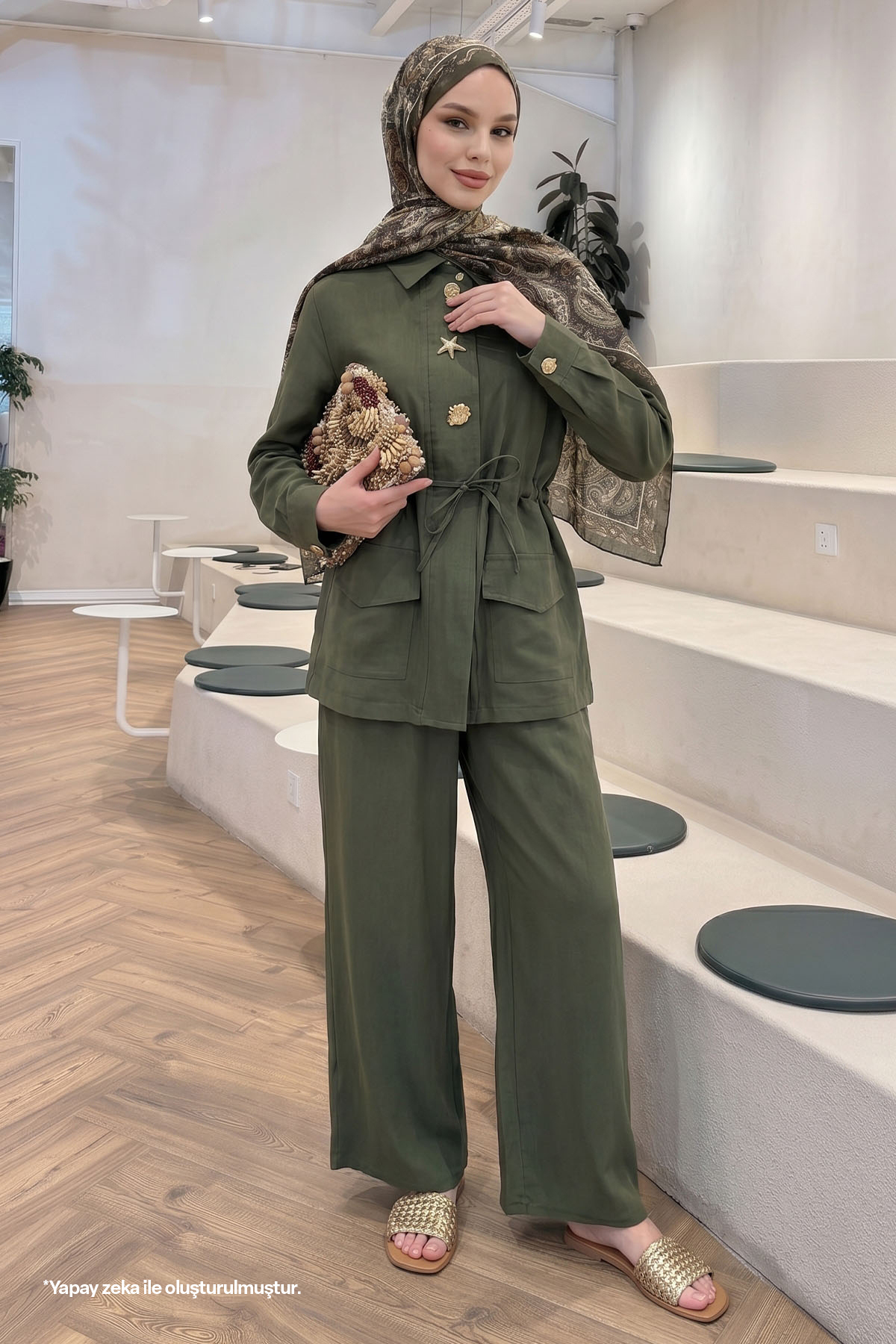 InStyle Khaki Suit with Tunnel Belted Trousers