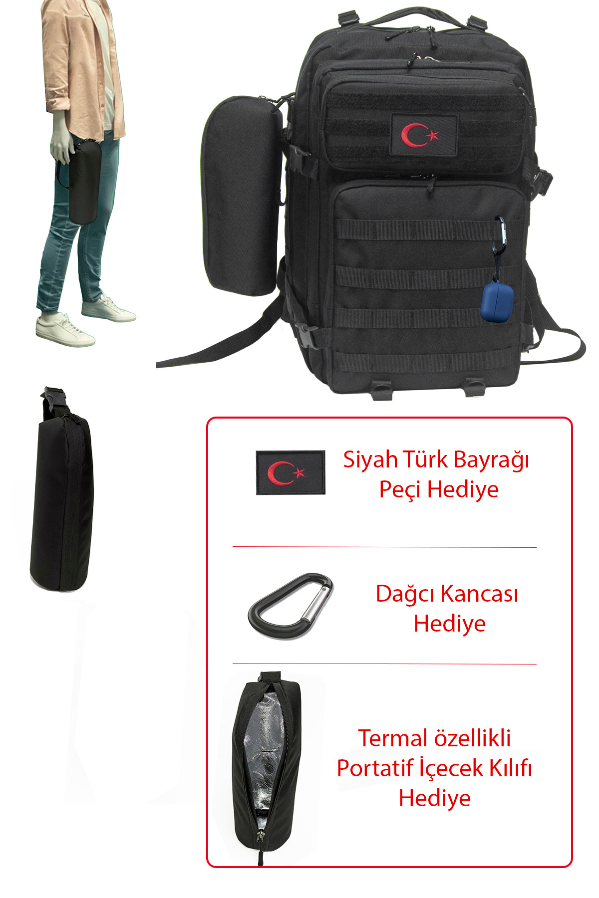 Bagworld Saraciye Büyük Sırt Çantası Gezi Kamp Seyahat Dağcı Portatif Termal Suluk Peç Kanca Hediyeli görsel 2