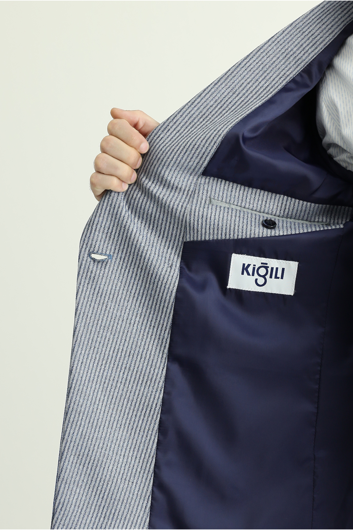 Kiğılı 6 Drop Regular Fit Standart Kesim Kruvaze Çizgili Ceket görsel 4