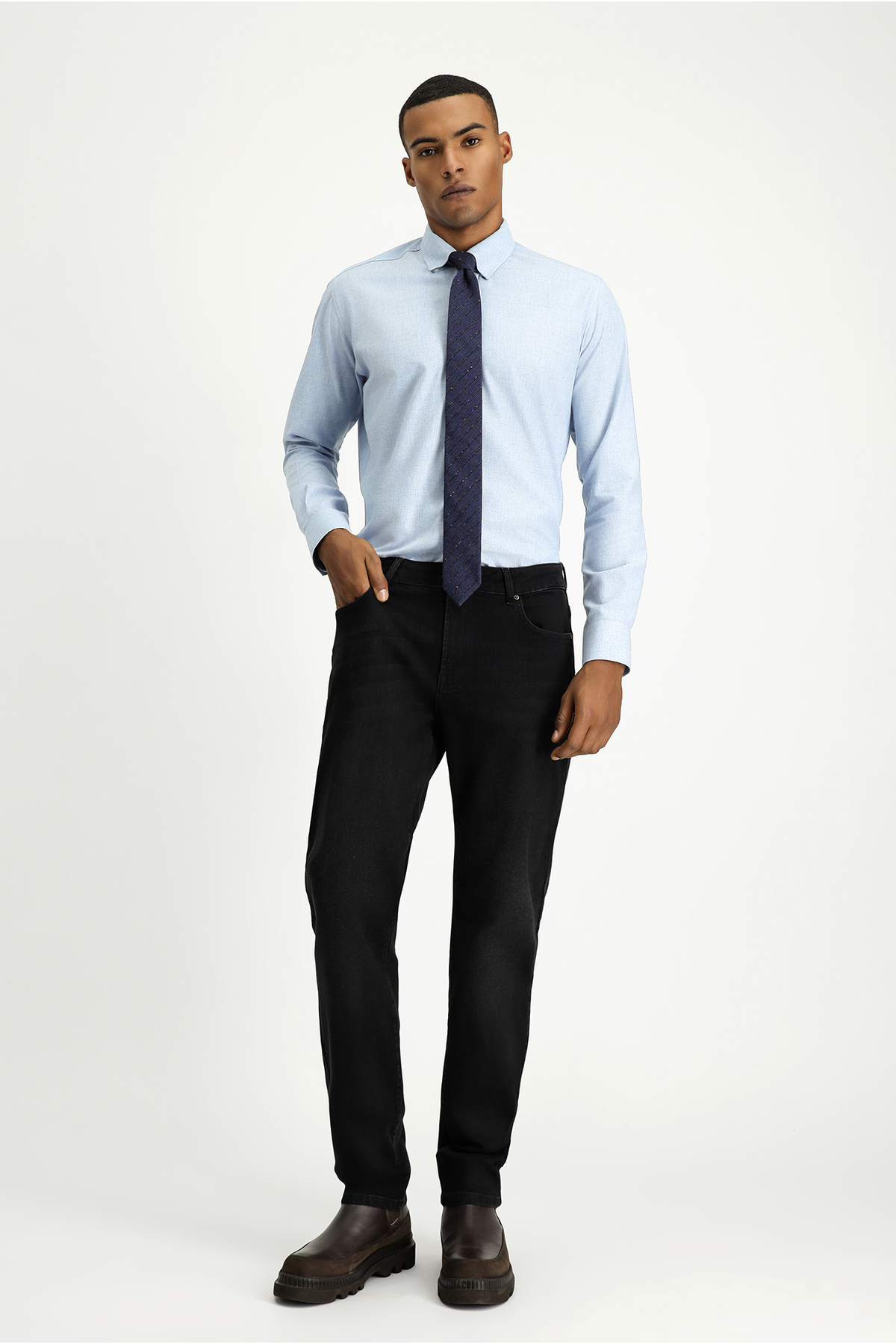 Uzun Kol Slim Fit Dar Kesim Oduncu Spor Pamuklu Düğmeli Yaka Gömlek — آبی KK254497DZ001 — تصویر 2 از 7