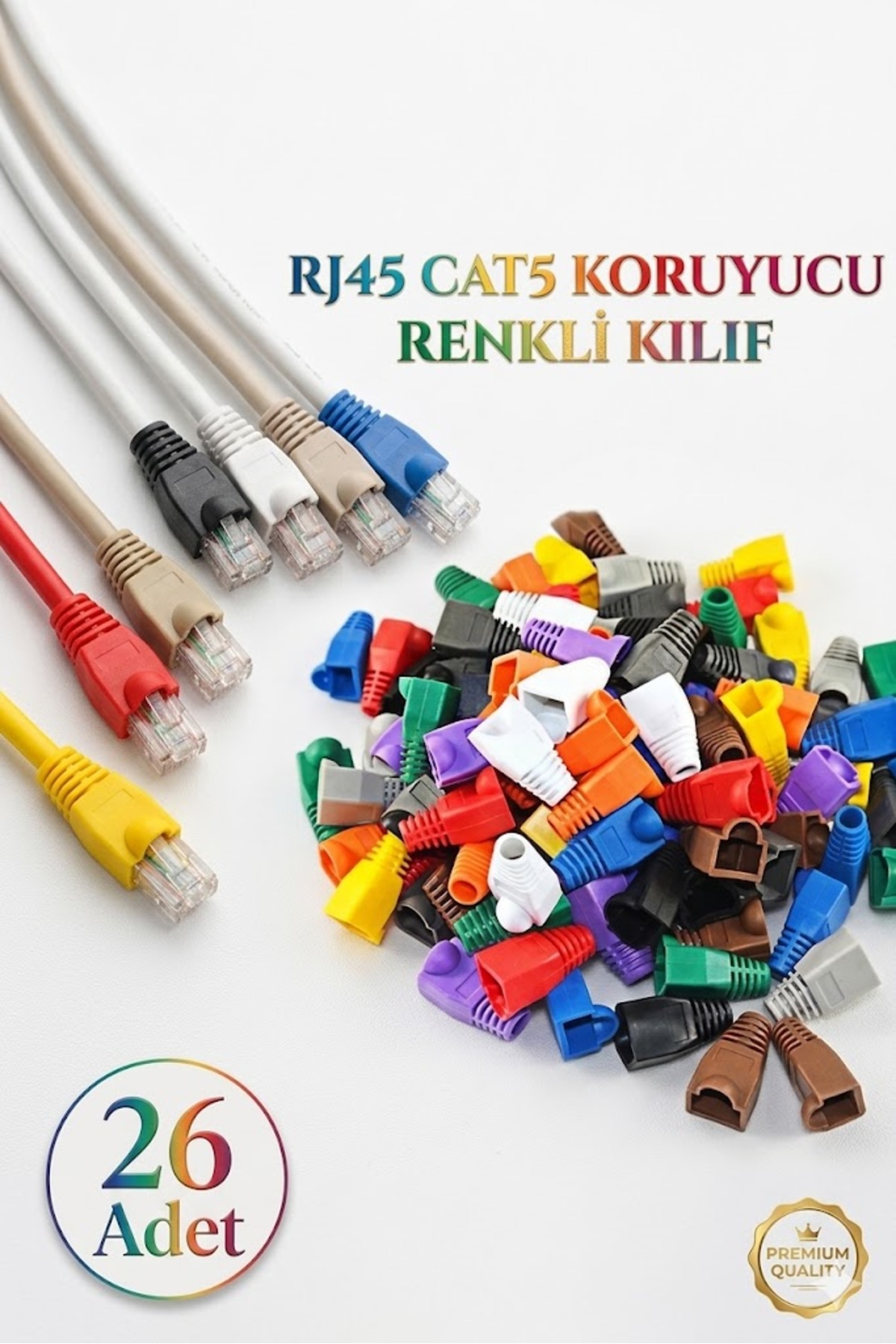 26 Adet Papuç RJ45 Cat5 Cat6 Renkli Koruyucu 26x Kılıf Karışık Rengarenk Ethernet İnternet Uç Jak Konnektör Kılıfı
