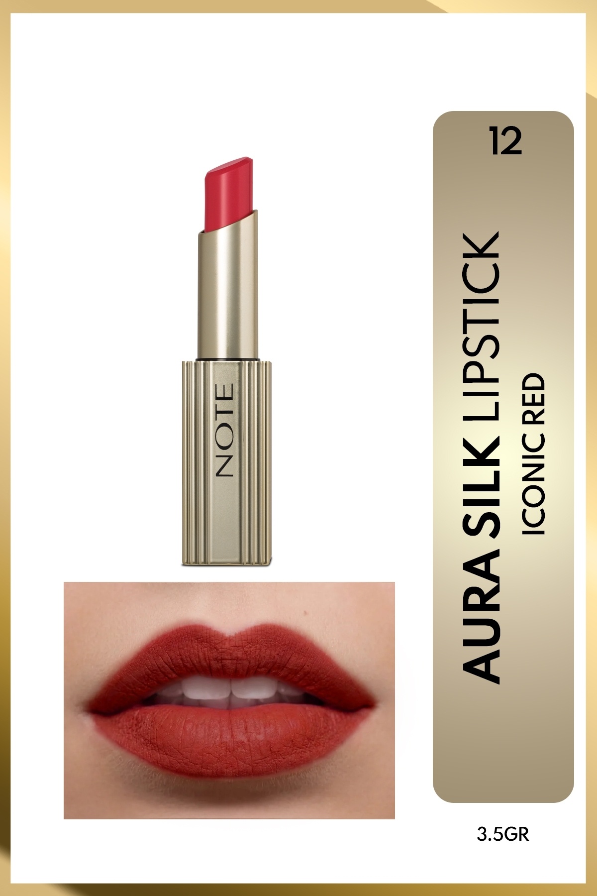 NOTE رژ لب ابریشمی آئورا شماره 12 رژ لب نیمه براق کرمی قرمز آیکونیک - قرمز — قرمز LST AURA SILK