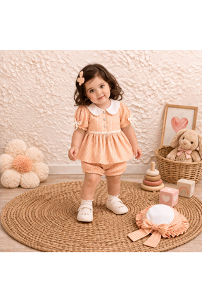 Happy Baby Butik Hippıl %100 Pamuk Kız Bebek Yazlık Bebe Yaka Çizgili Şapkalı...