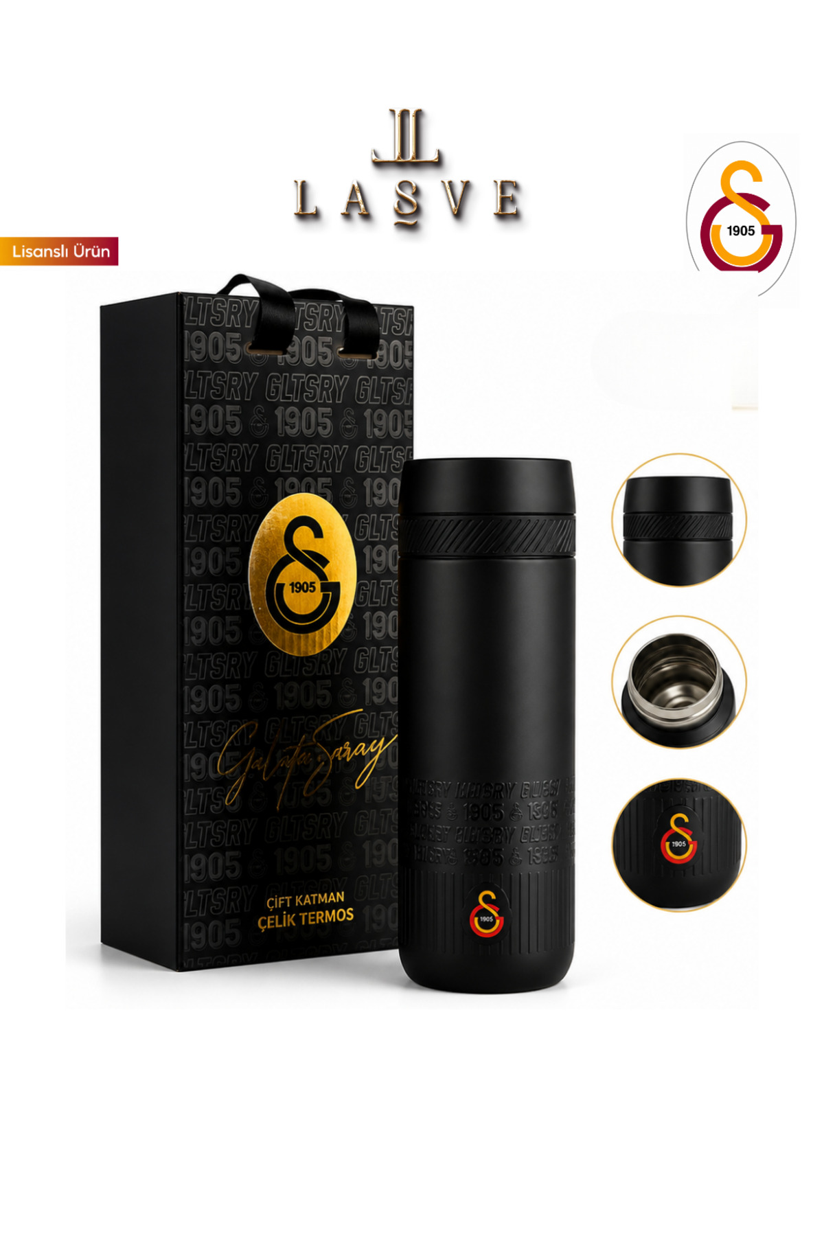 Galatasaray YENİ SEZON ORİJİNAL LİSANSLI 550 ML TERMOS ÇİFT KATMANLI ÇELİK, PREMİUM KUTU