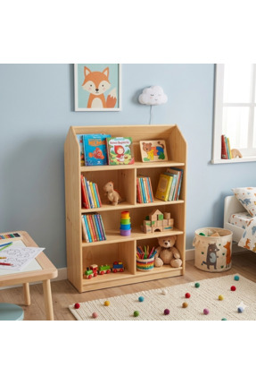 Doğal Yuvam Montessori Doğal Ahşap Çocuk Kitaplığı 6 Bölmeli Oyuncak & Kitap ...