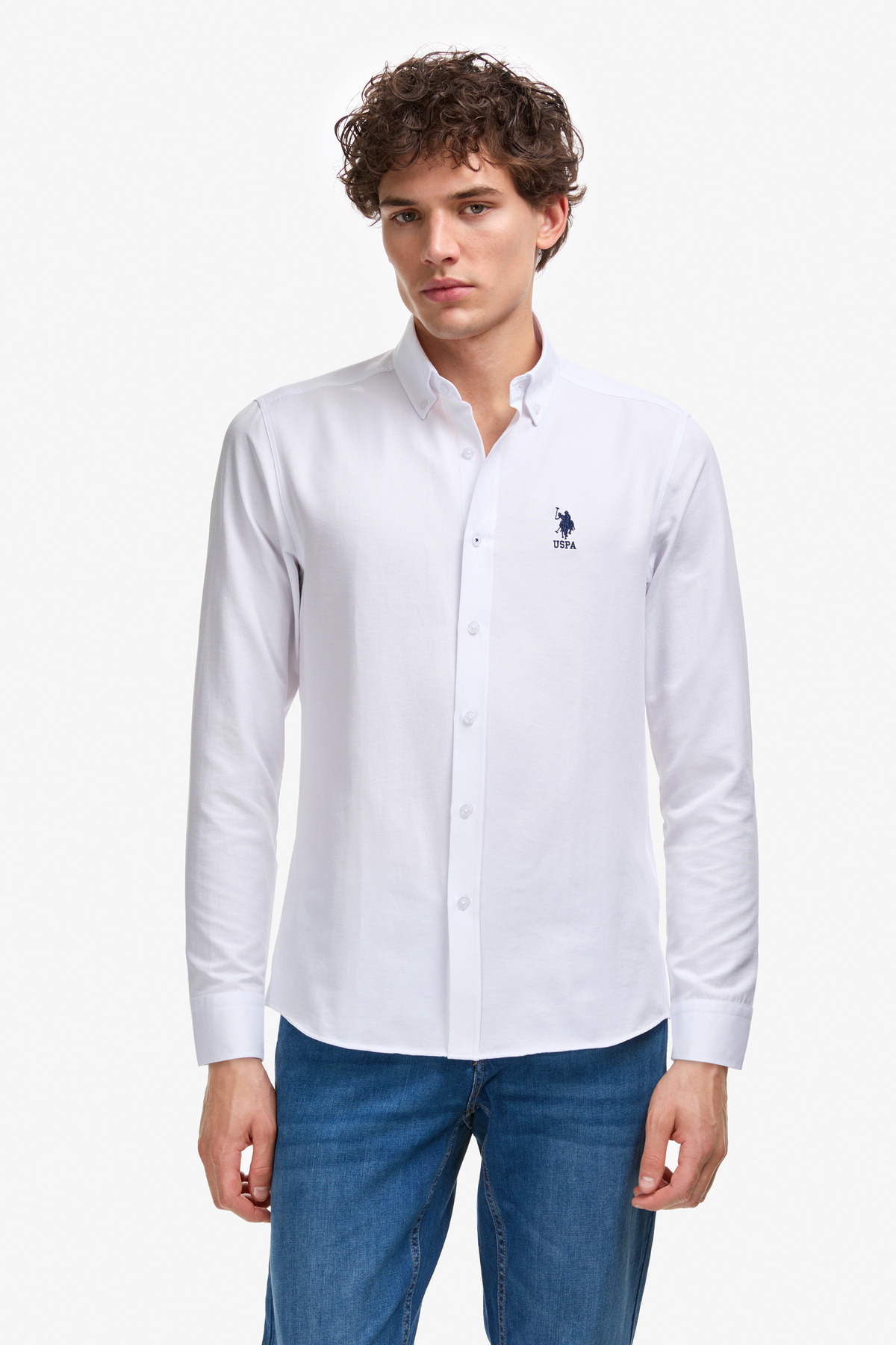 U.S. Polo Assn. Erkek Beyaz Uzun Kollu Basic Gömlek 50322159-VR013 — سفید