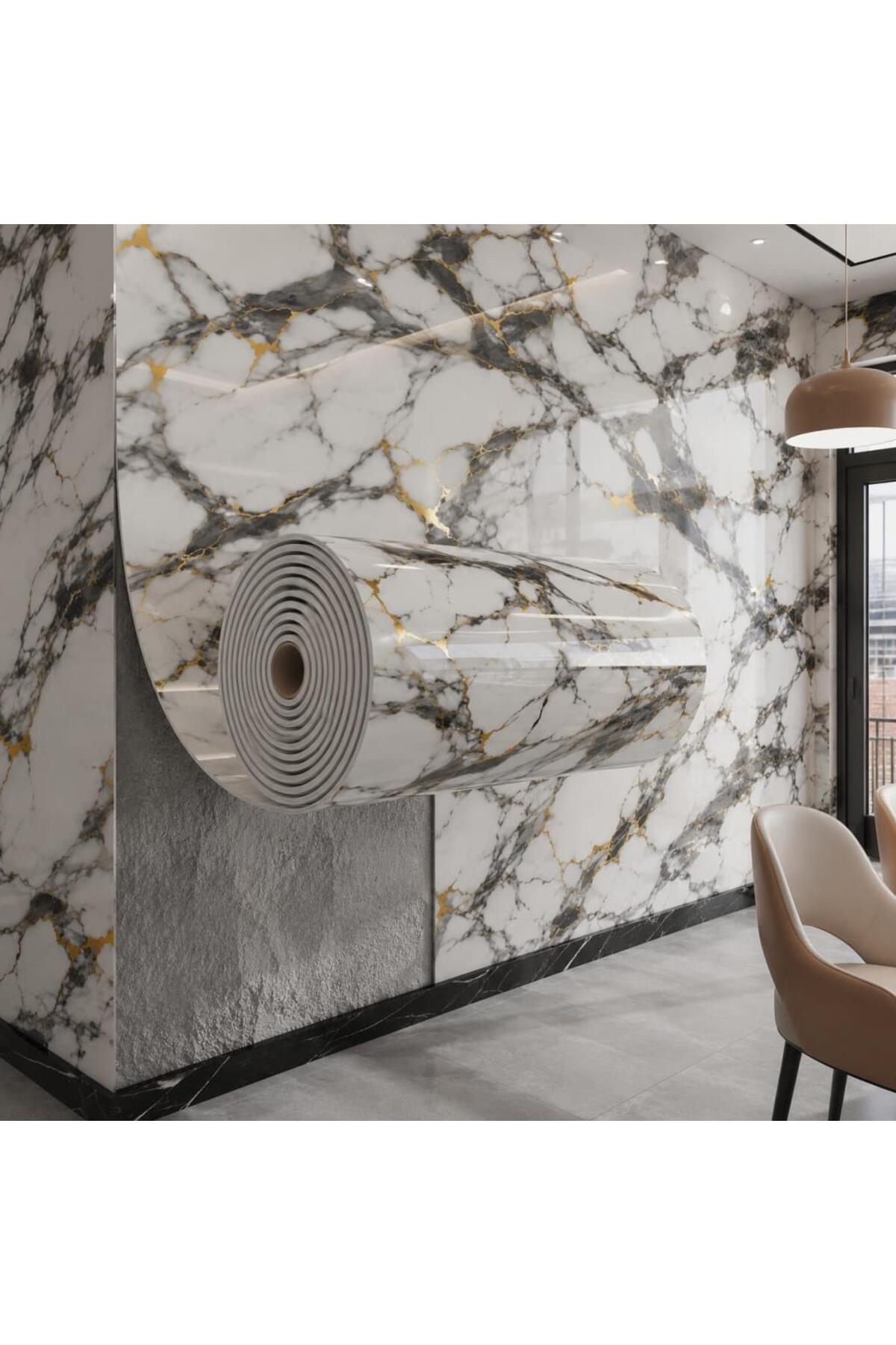 60cm x 3 Meters One Piece Adhesive Roll Pera Gold Wall Panel Paper Erasable Living Room Office TX-034