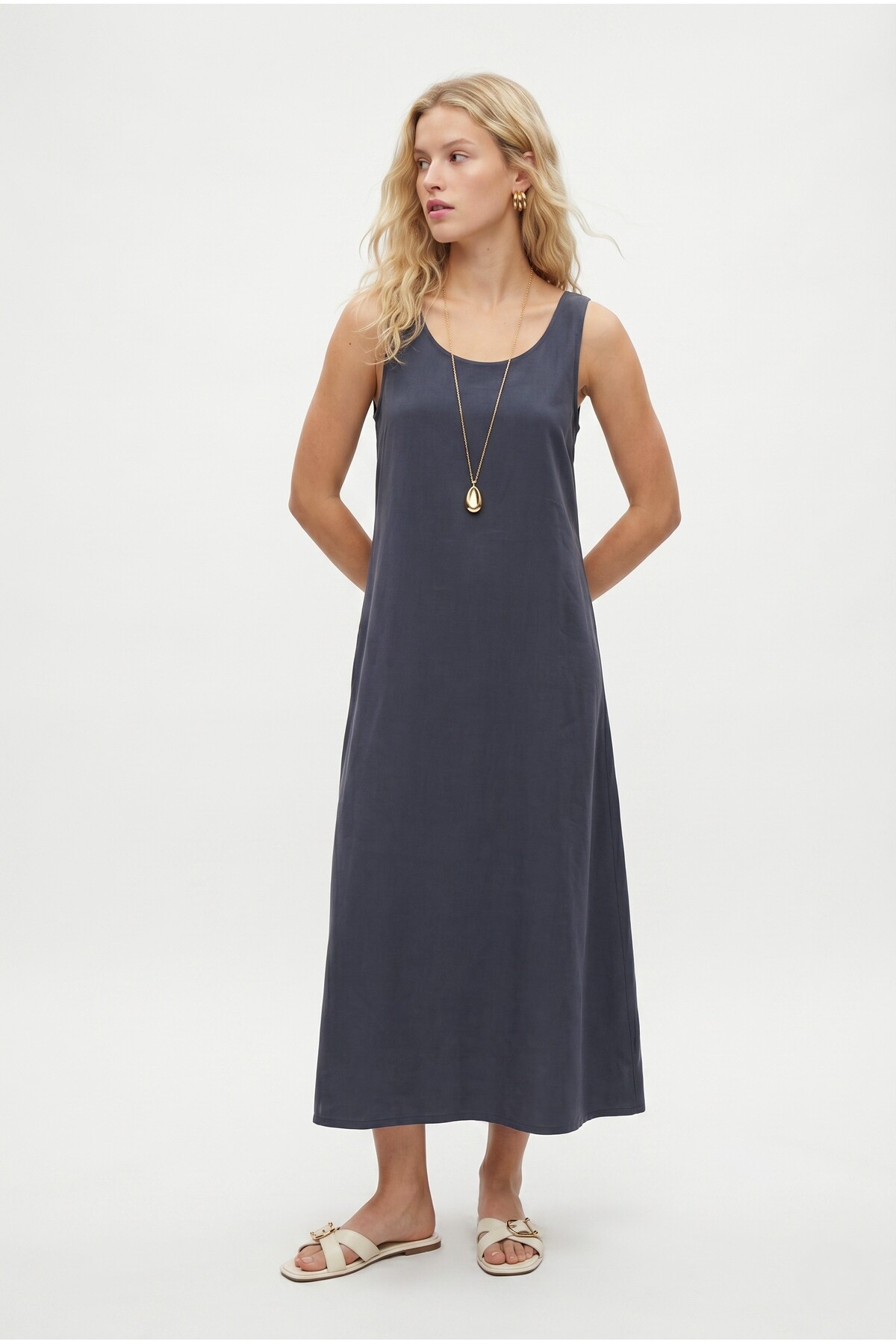 Women's Vernon Woven Modal Sleeveless Midi Casual Indigo Dress